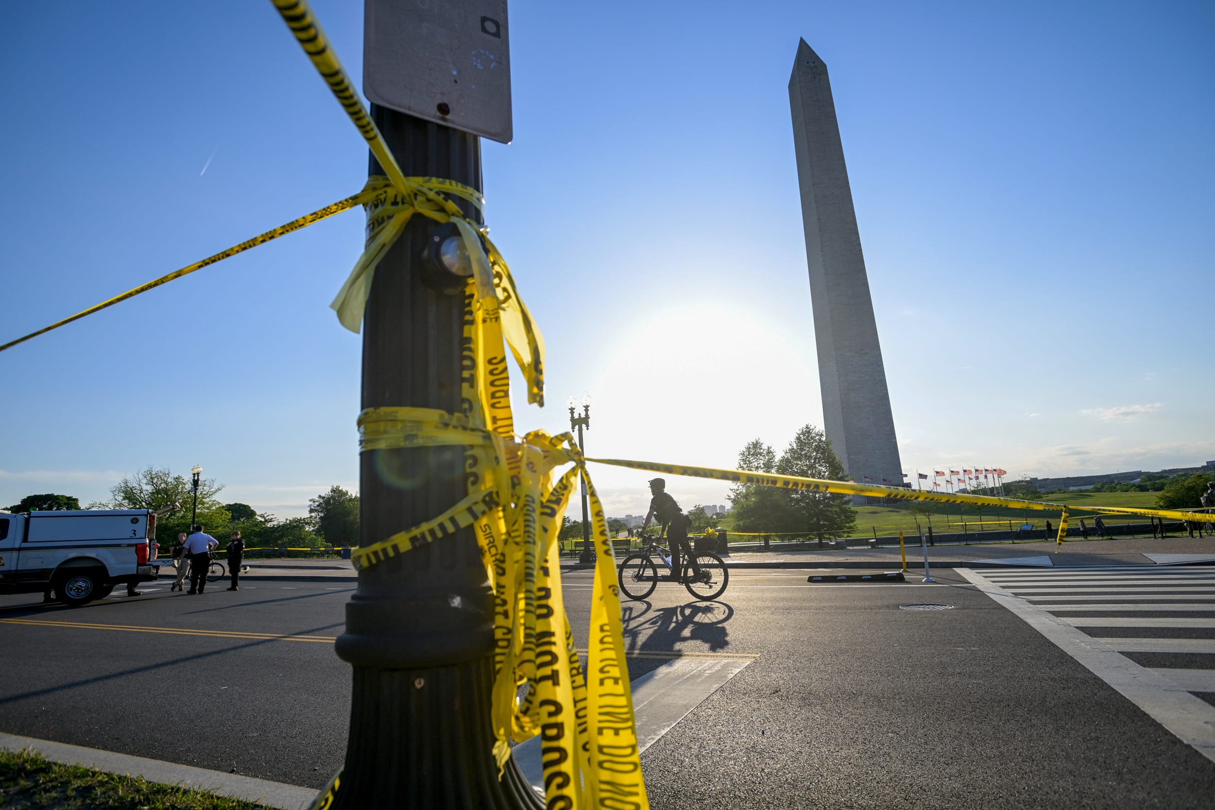 Police tape near Washington Monument.