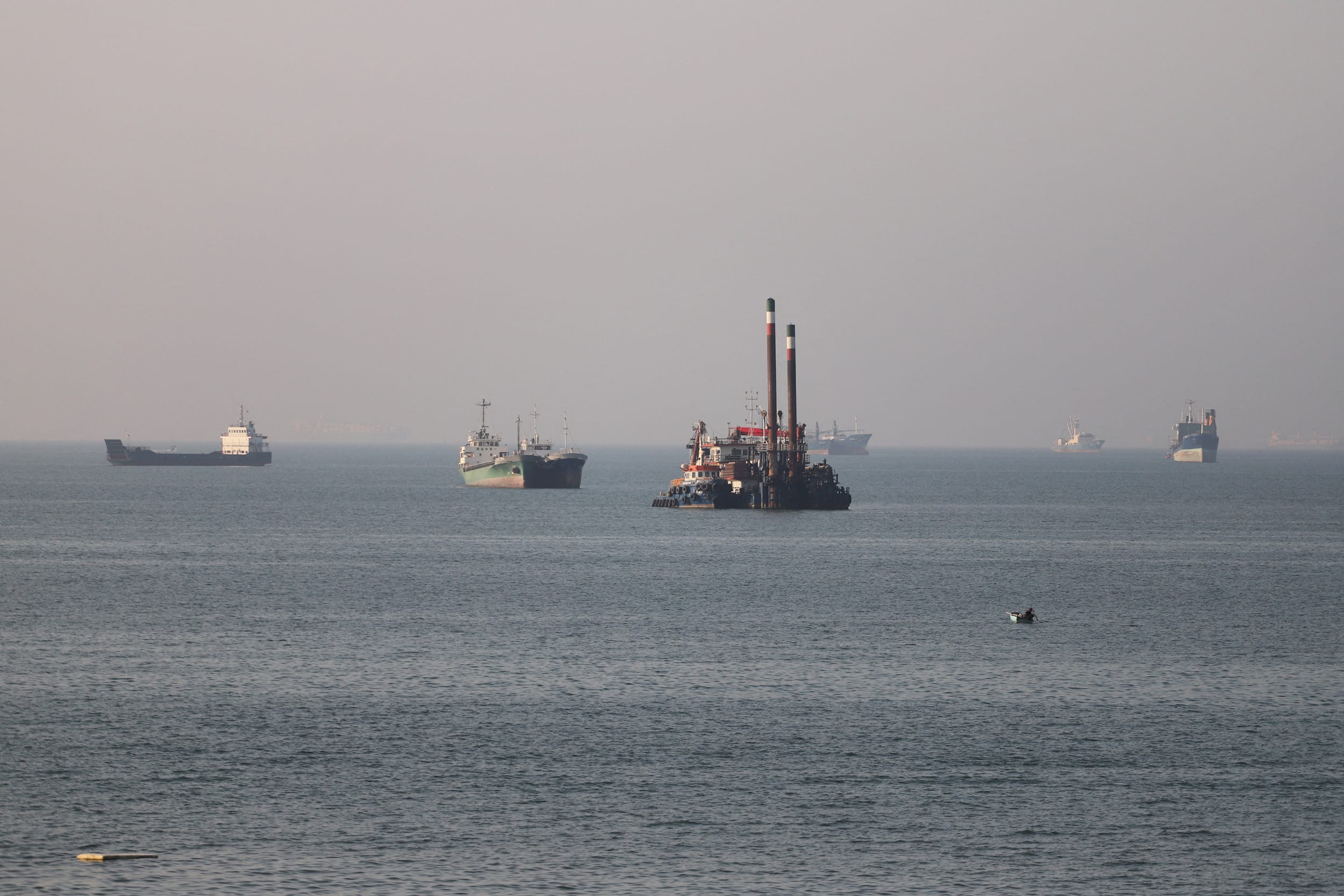 Vessels in the Strait of Hormuz near the beach of Bandar Abbas
