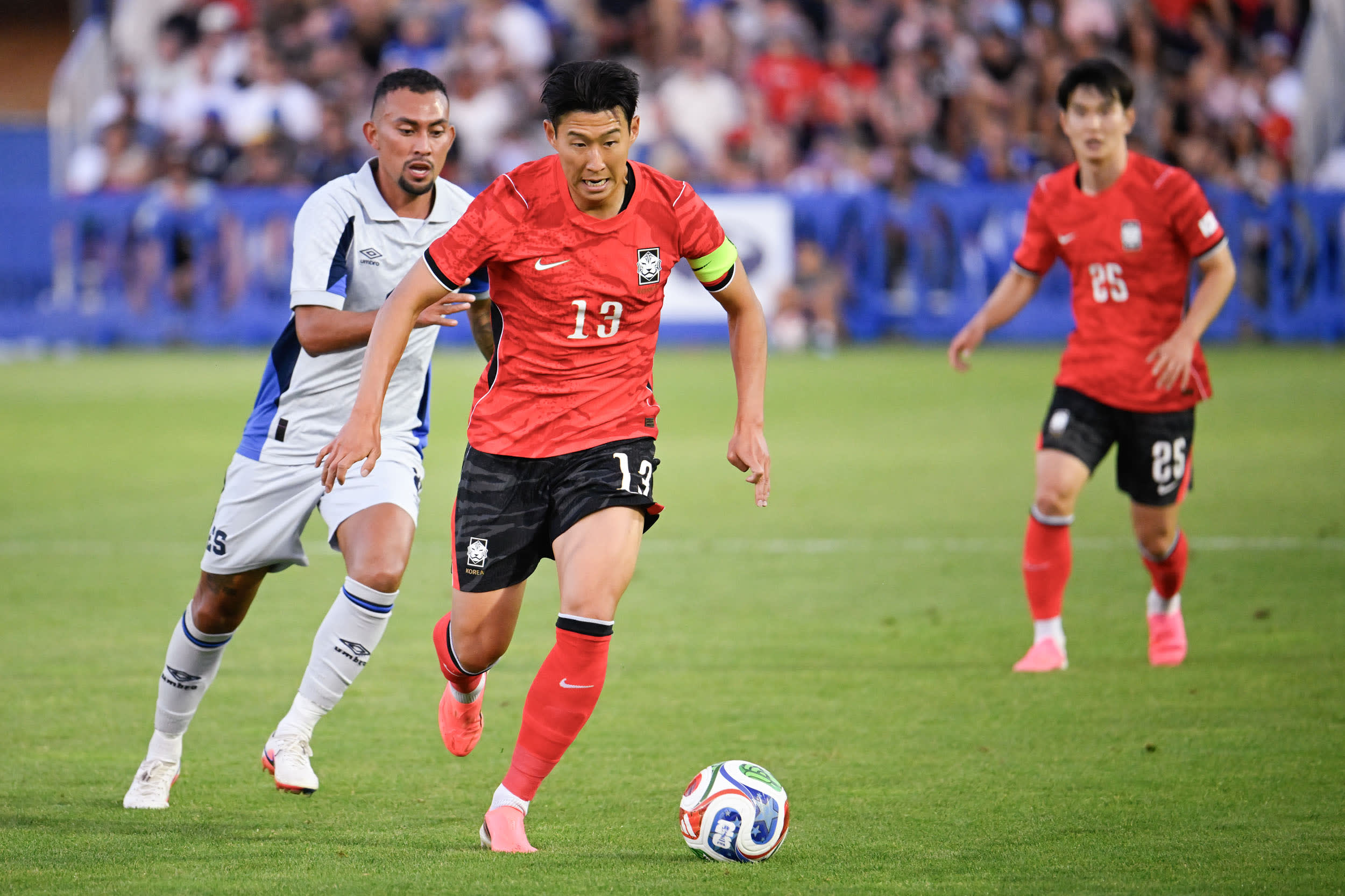Son Heung-Min of South Korea controls the ball