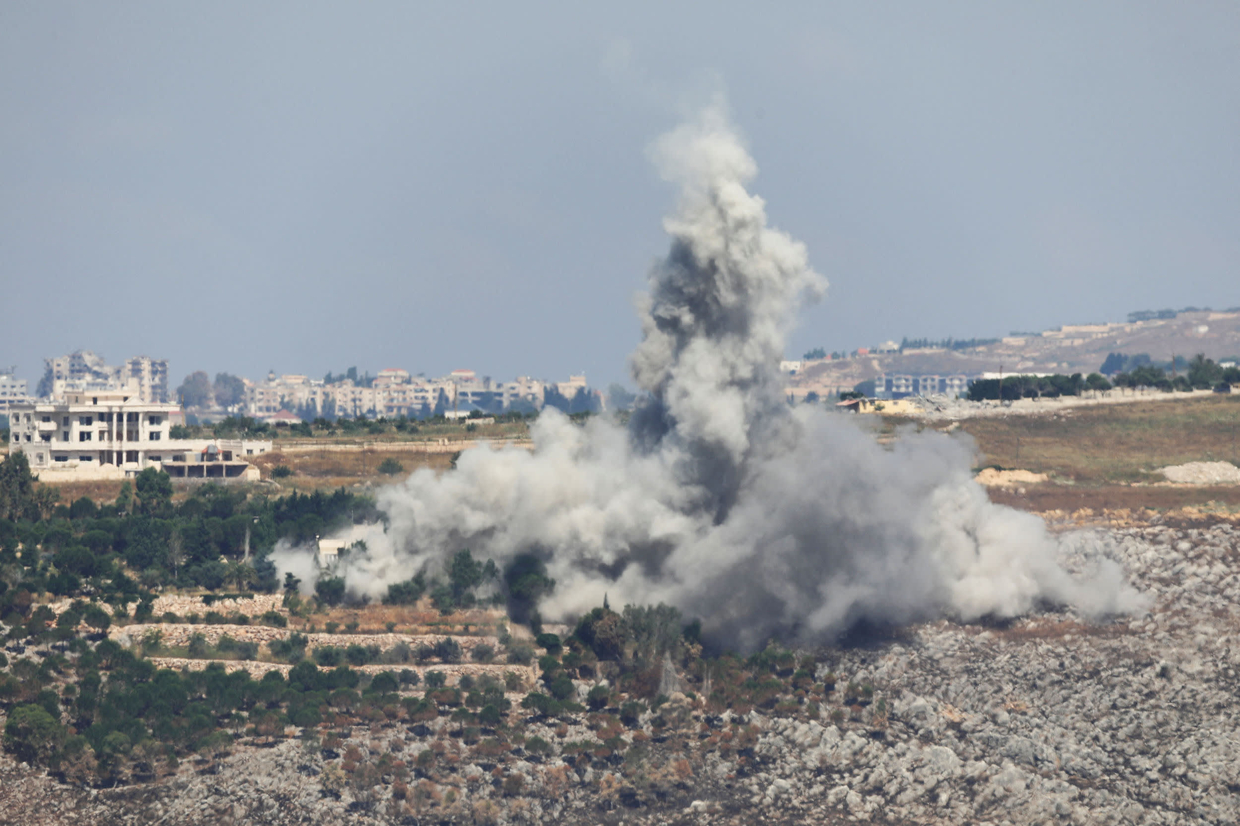 Smoke billows from southern Lebanon following an Israeli strike, as seen from Marjayoun