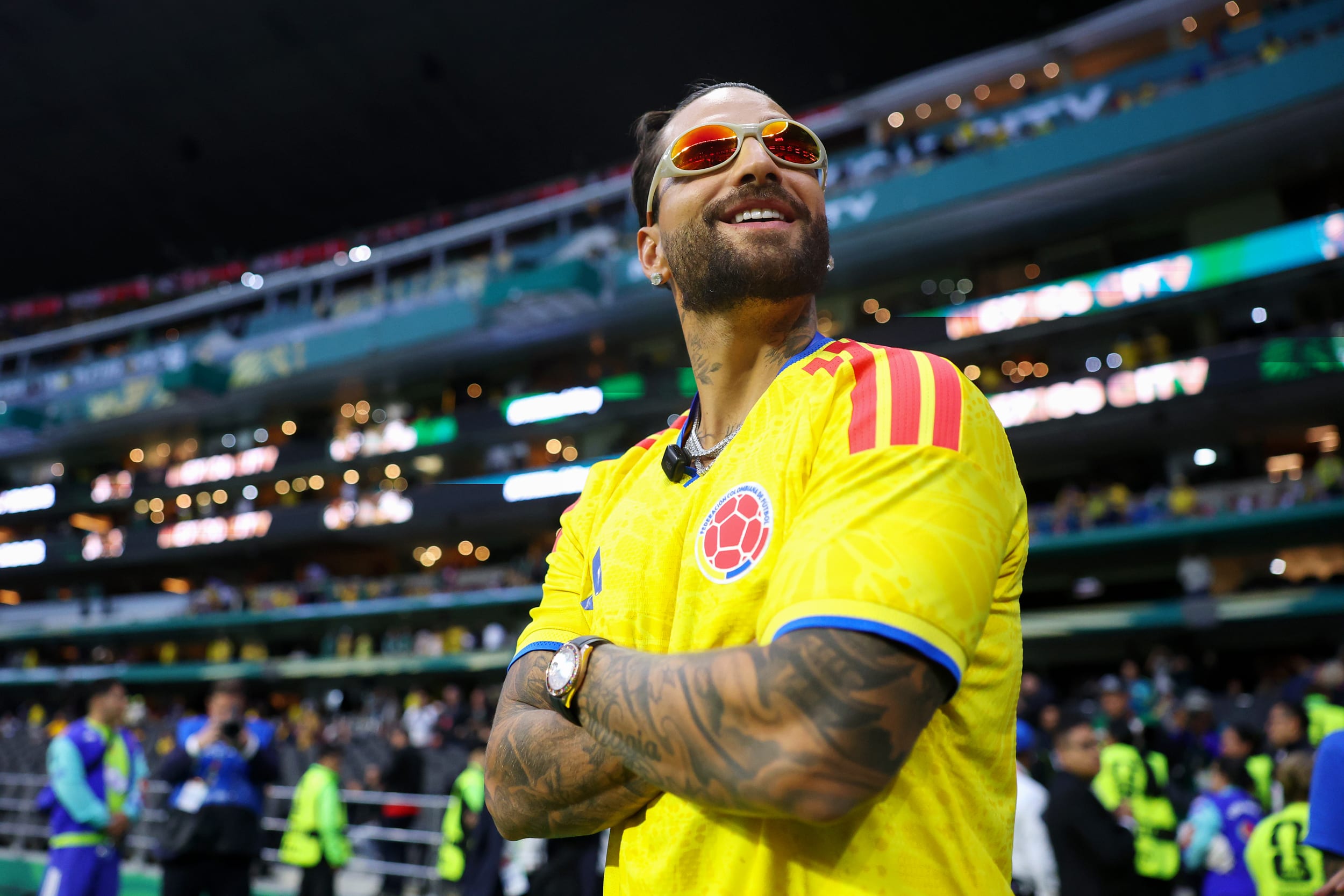 Singer and rapper Maluma attends the FIFA World Cup 2026 Group K match between Uzbekistan and Colombia.