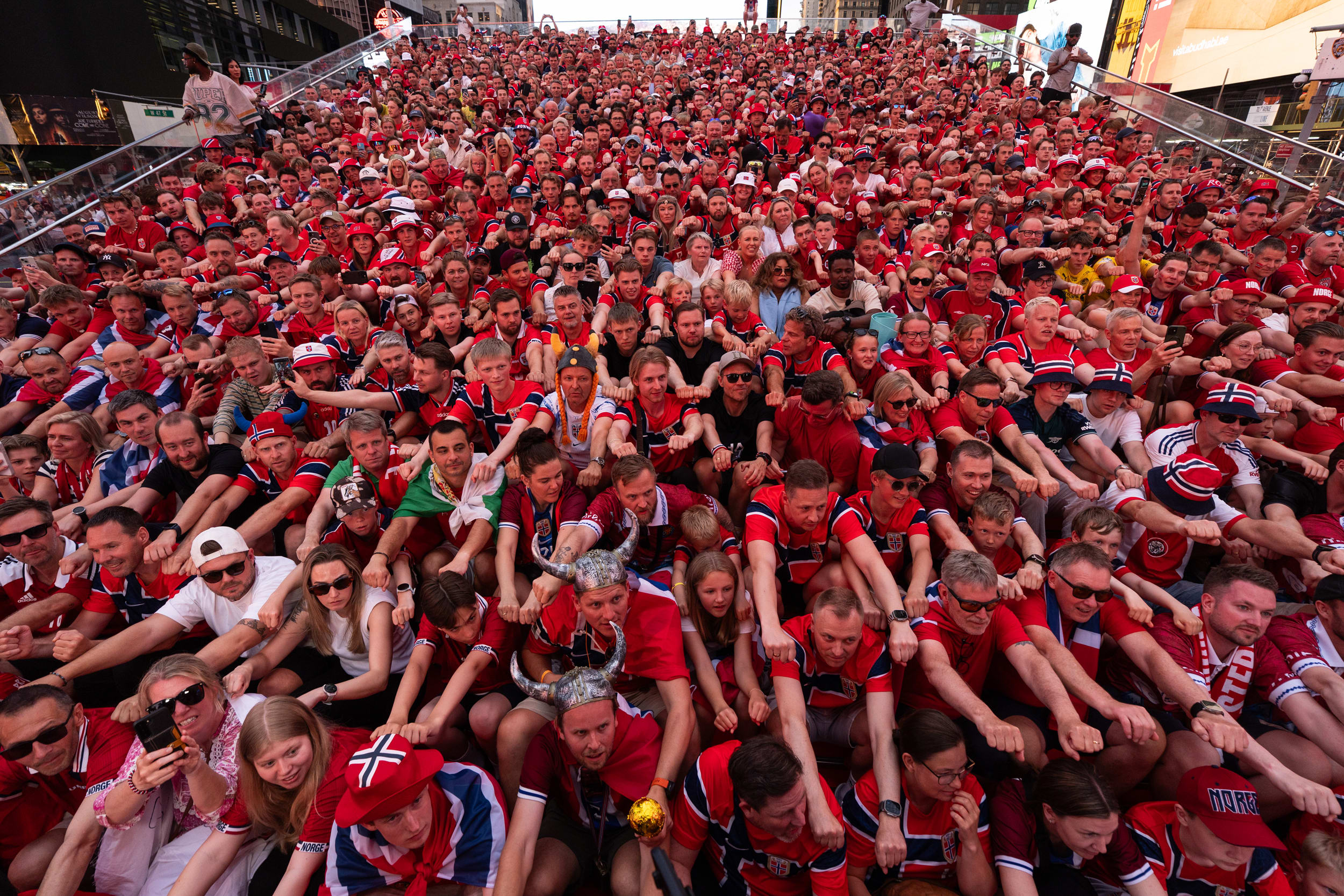 Norway national football team supporters gather in Times Square ahead of World Cup match