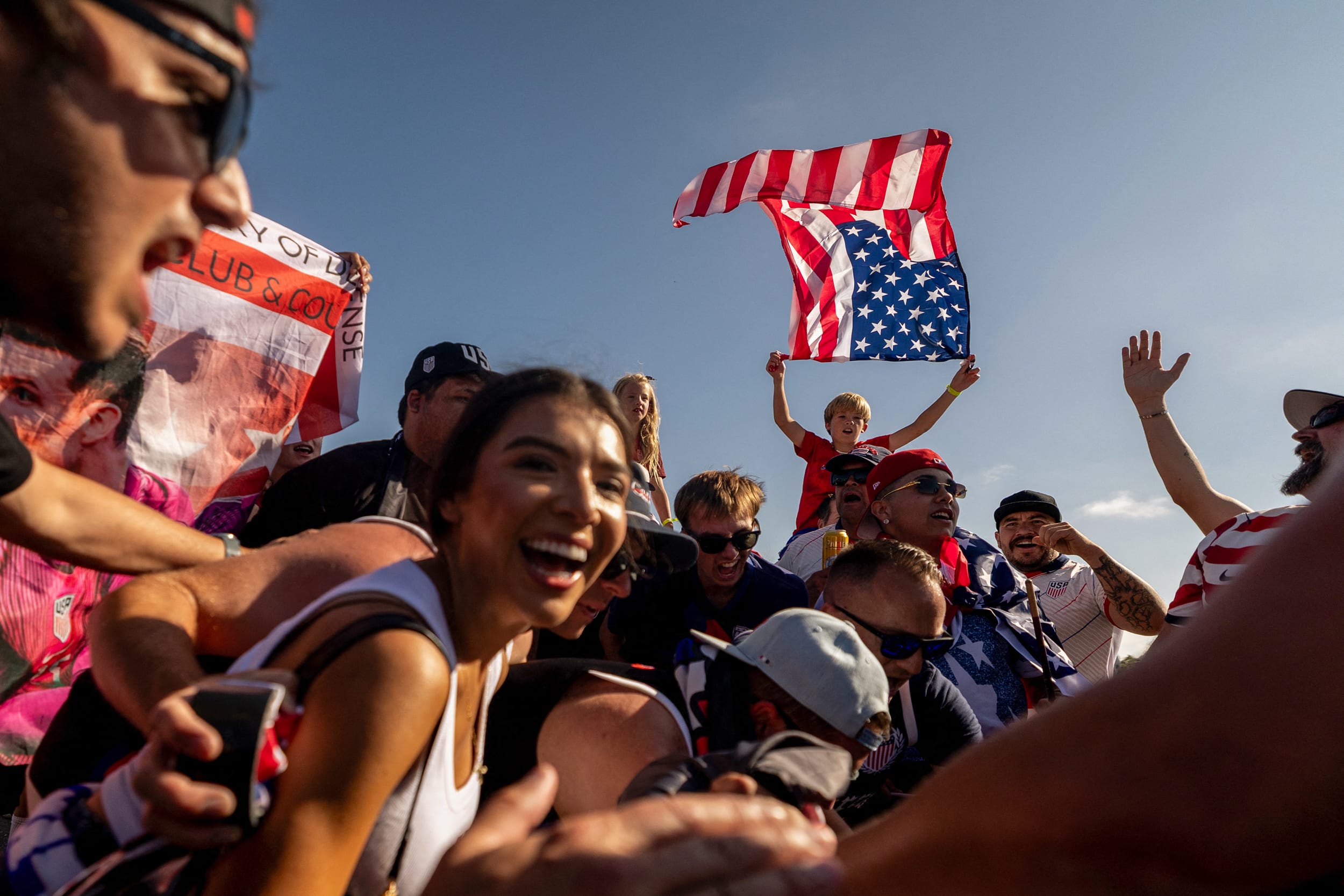 U.S. fans cheer their team ahead of the 2026 World Cup Group D football match between Turkey and USA.