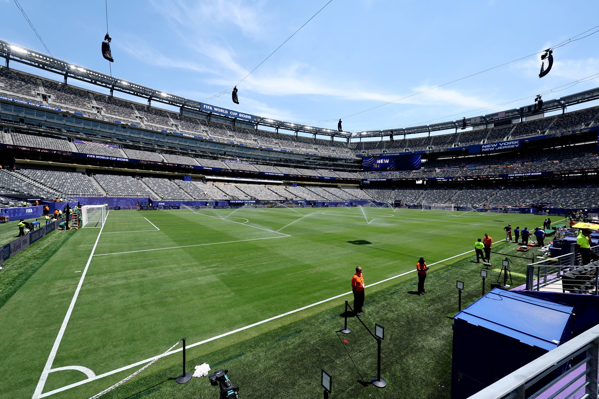 Wide view of the stadium and football pitch