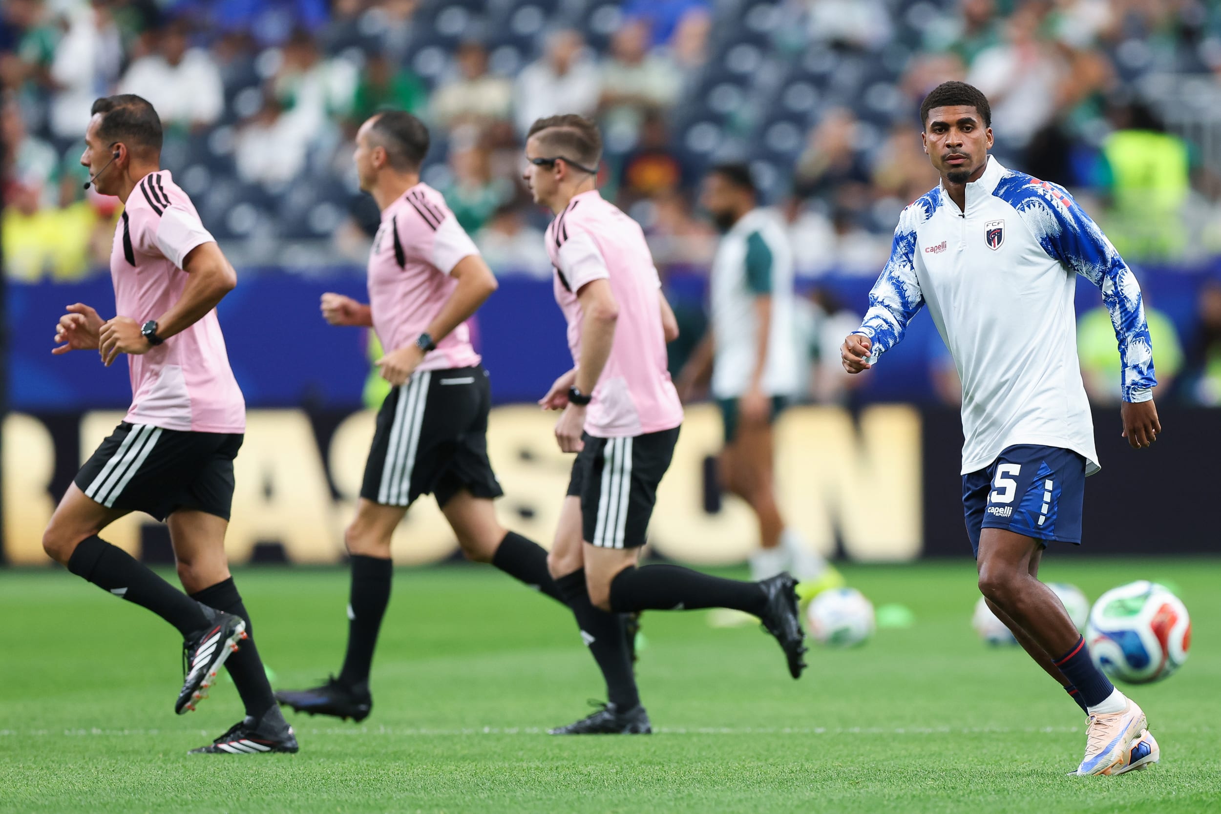 Laros Duarte #15 of Cabo Verde warms up before the Cabo Verde v Saudi Arabia game.
