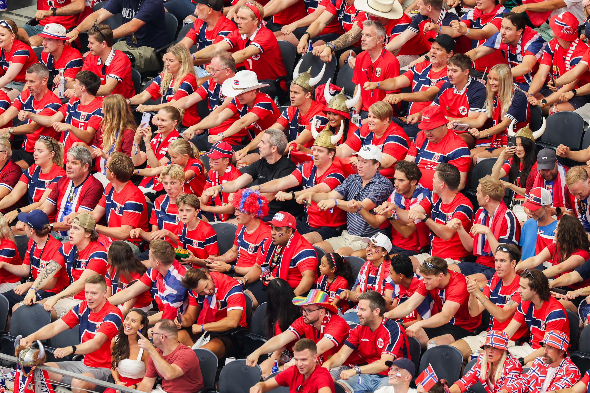 Norway fans row during the first half of a FIFA World Cup.