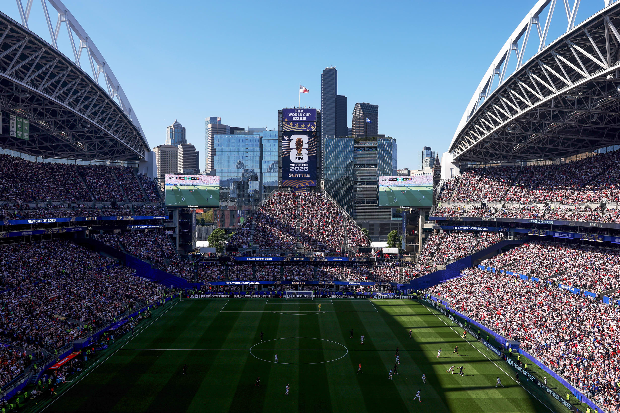 General view during the USA v Belgium match at Seattle Stadium.