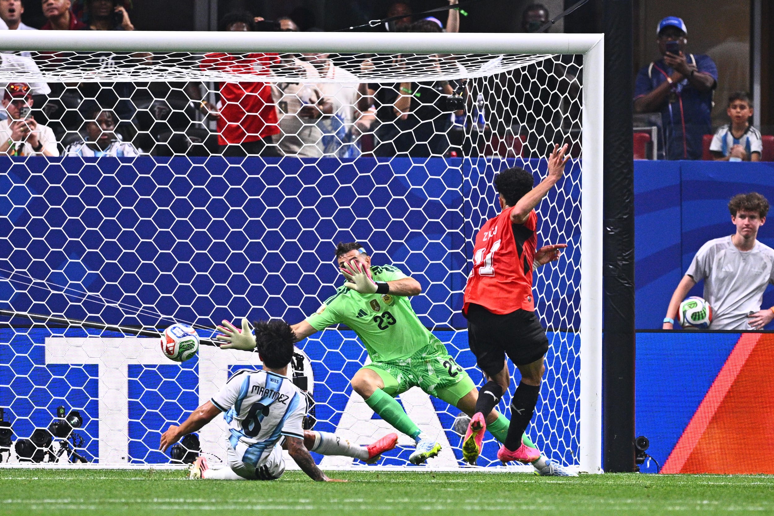 Mostafa Ziko of Egypt scores his team's second goal against Argentina.