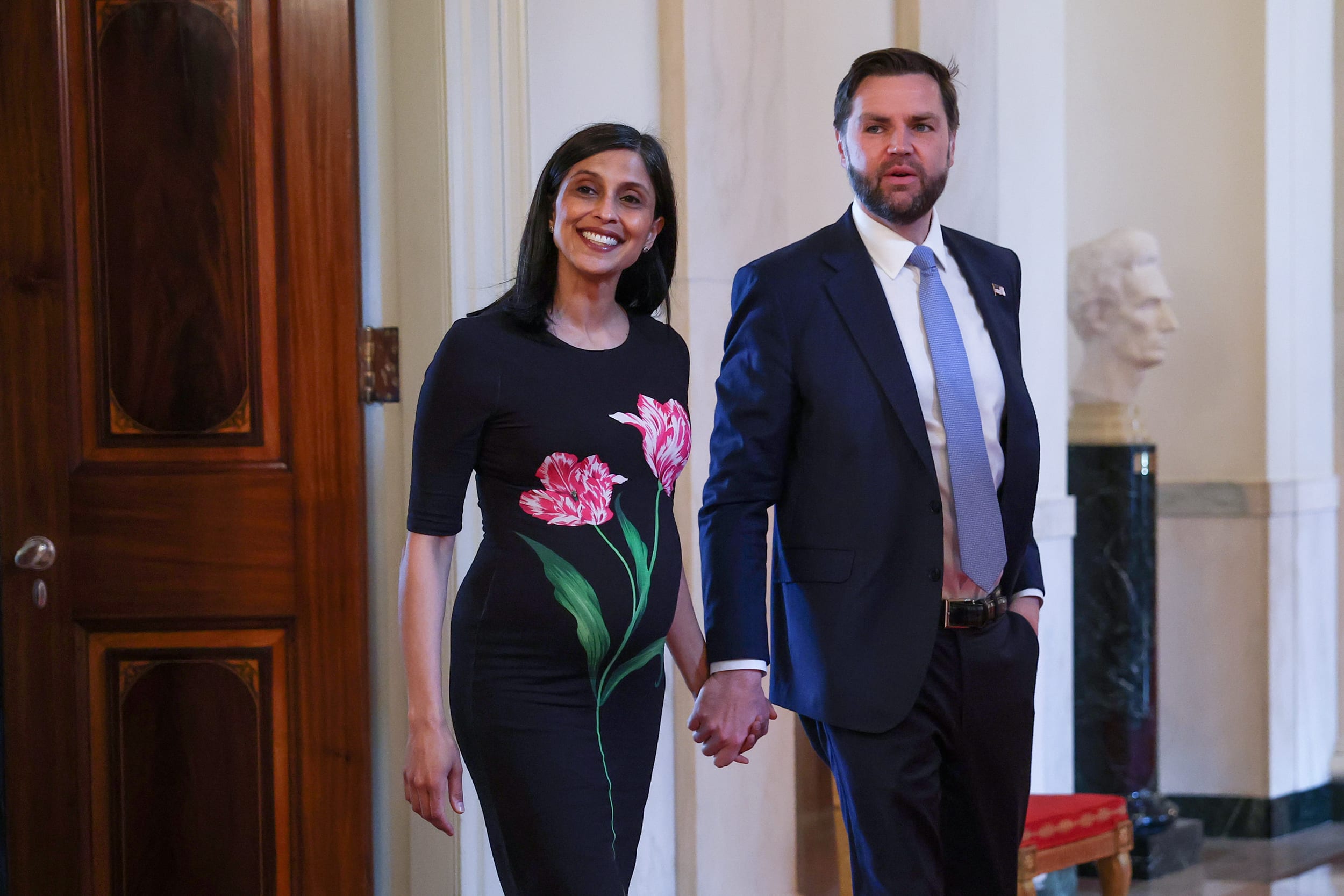 Second lady Usha Vance and U.S. Vice President JD Vance .