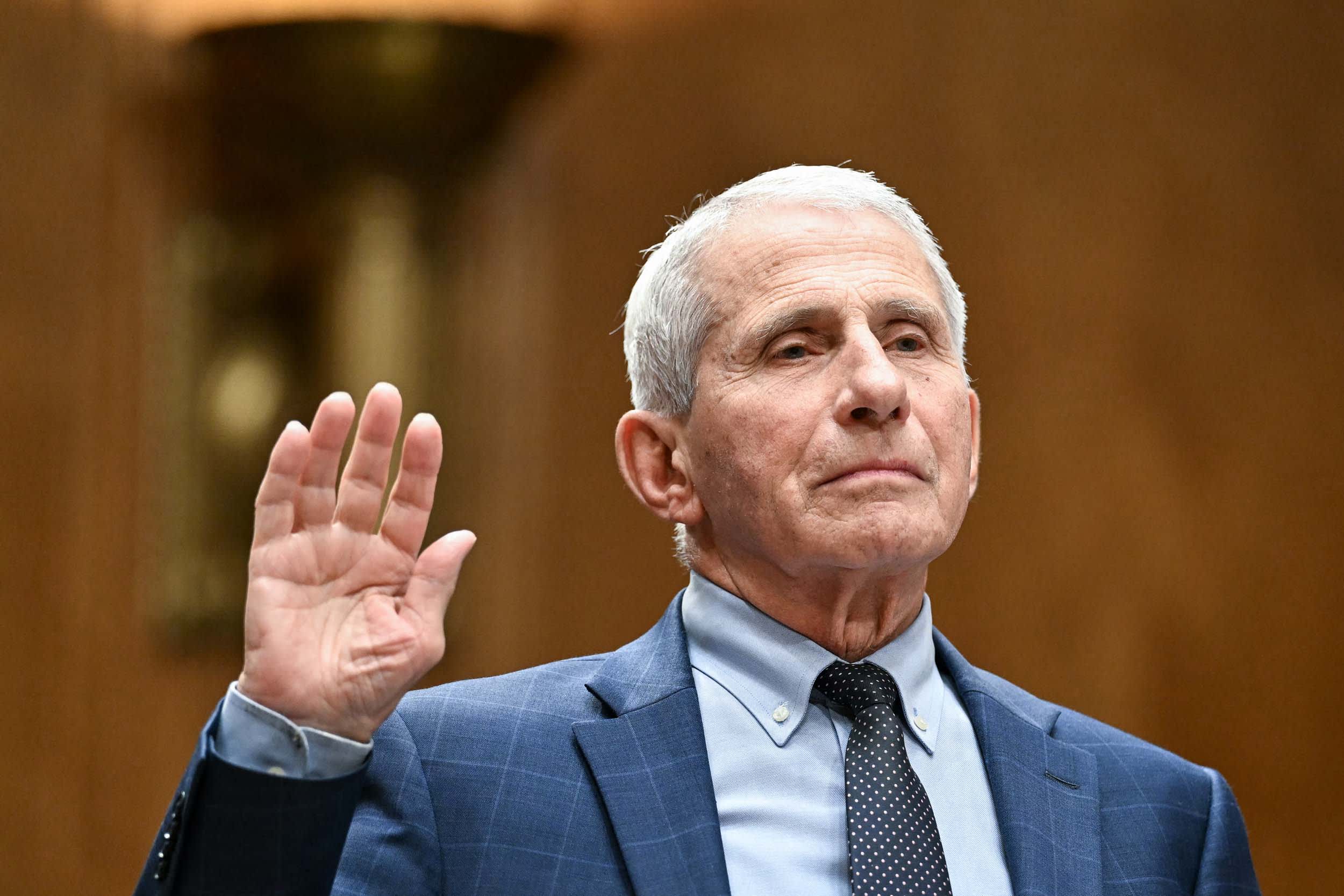 Dr. Anthony Fauci is sworn in during a Senate Homeland Security and Governmental Affairs committee hearing