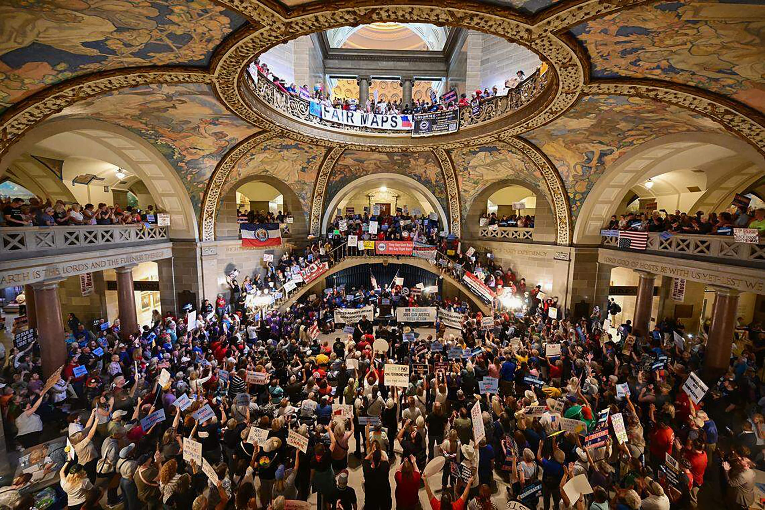 People gather at the Missouri statehouse in Jefferson City