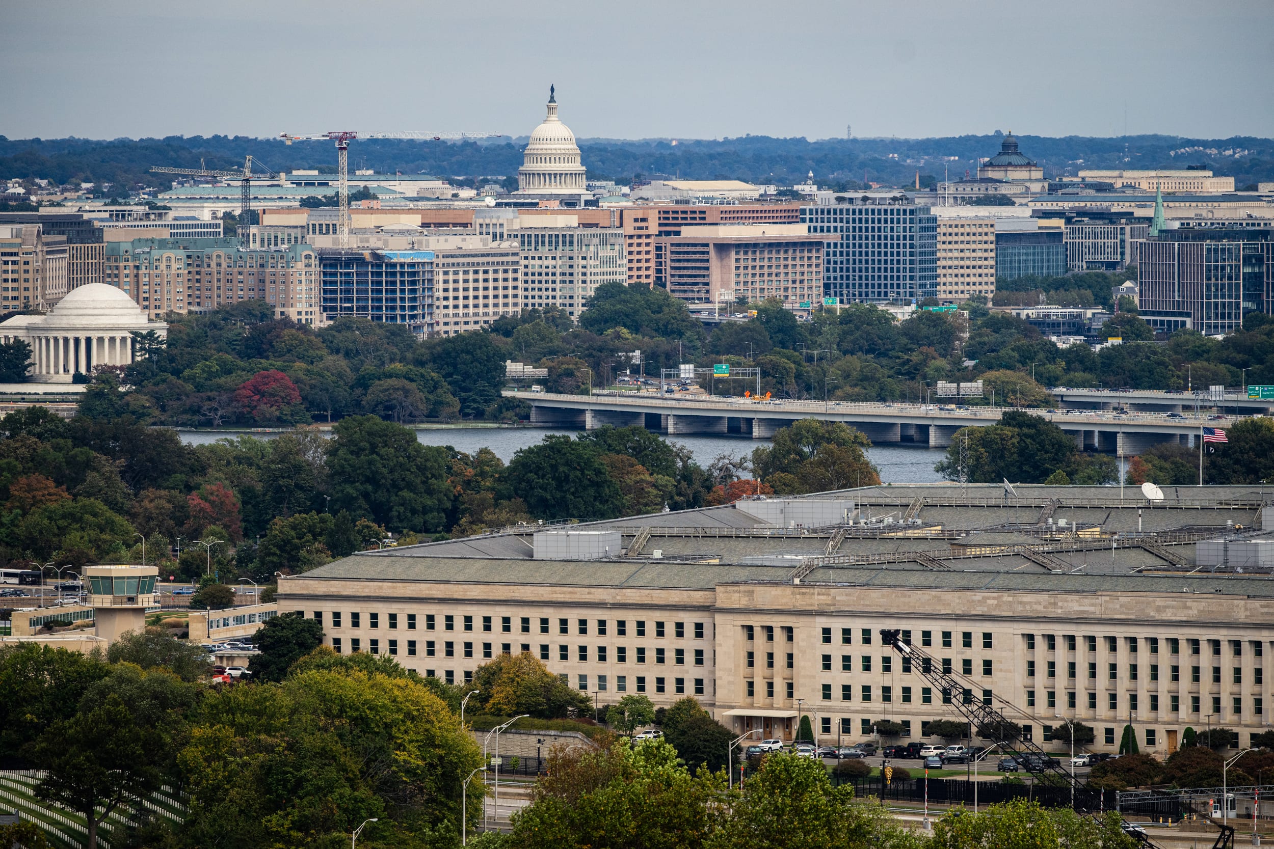 The U.S. Capitol behind the Pentagon.