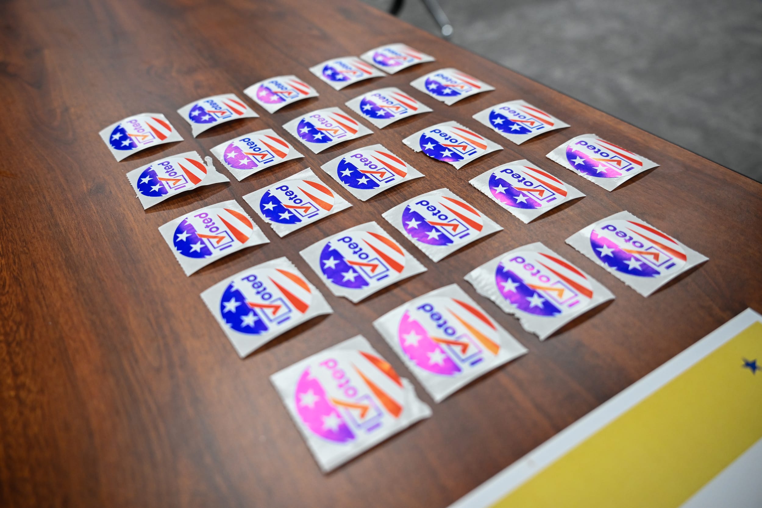 A view of 'I voted' stickers.