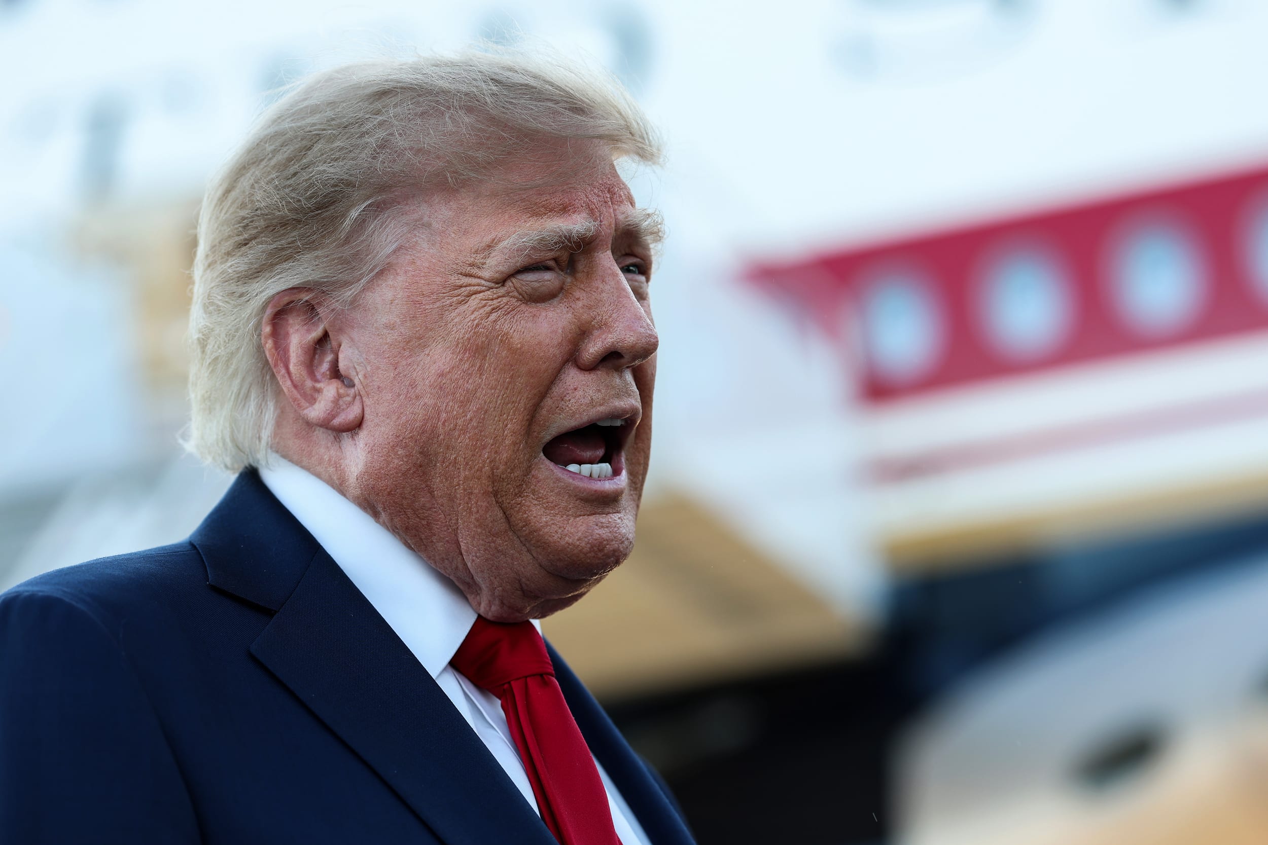 President Donald Trump talks.