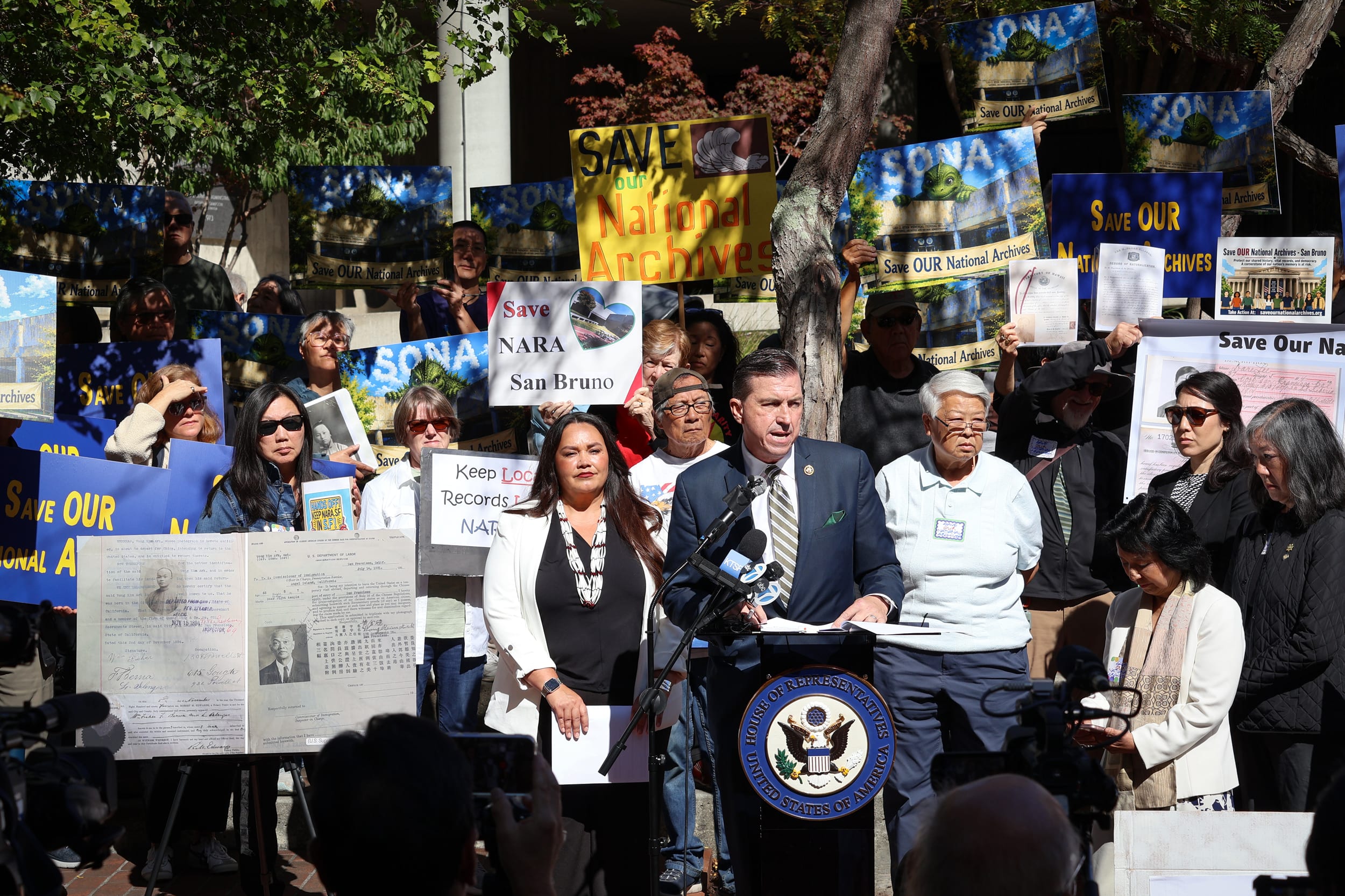 Rep. Kevin Mullin, D-Calif., rallies on Aug. 24, 2026 with Asian American, tribal leaders and other community members