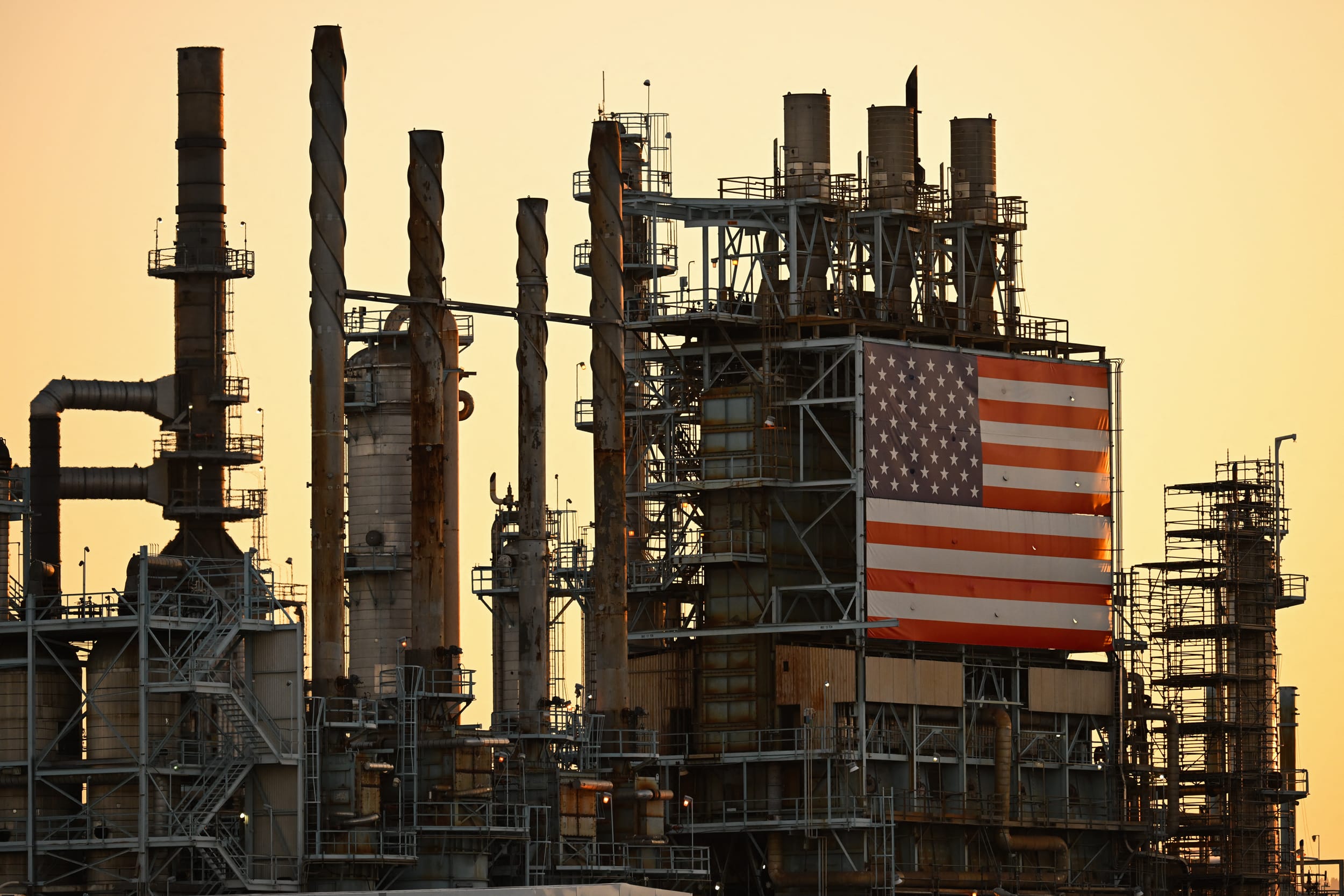 A US flag is displayed outside of the Marathon Petroleum Corp. Los Angeles Refinery.