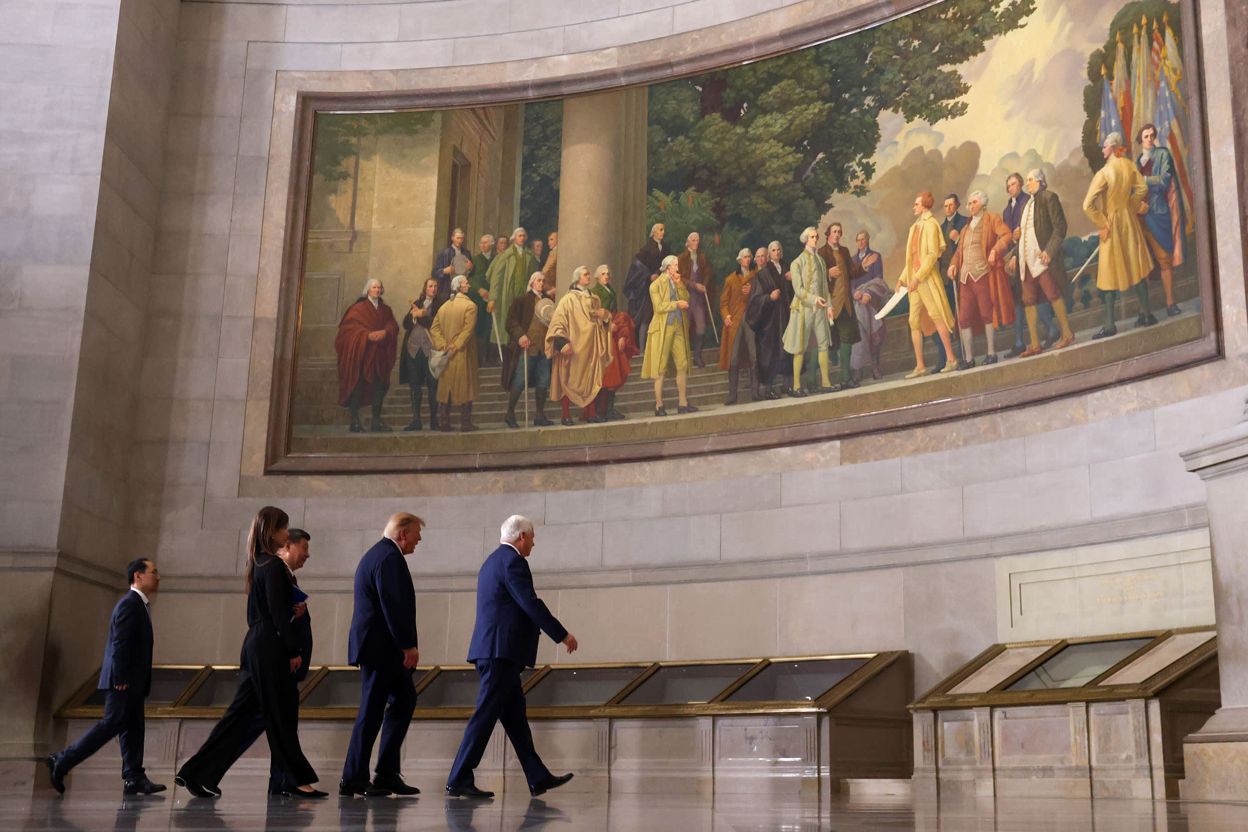 Chinese leader Xi Jinping and President Donald Trump receive a tour of the National Archives