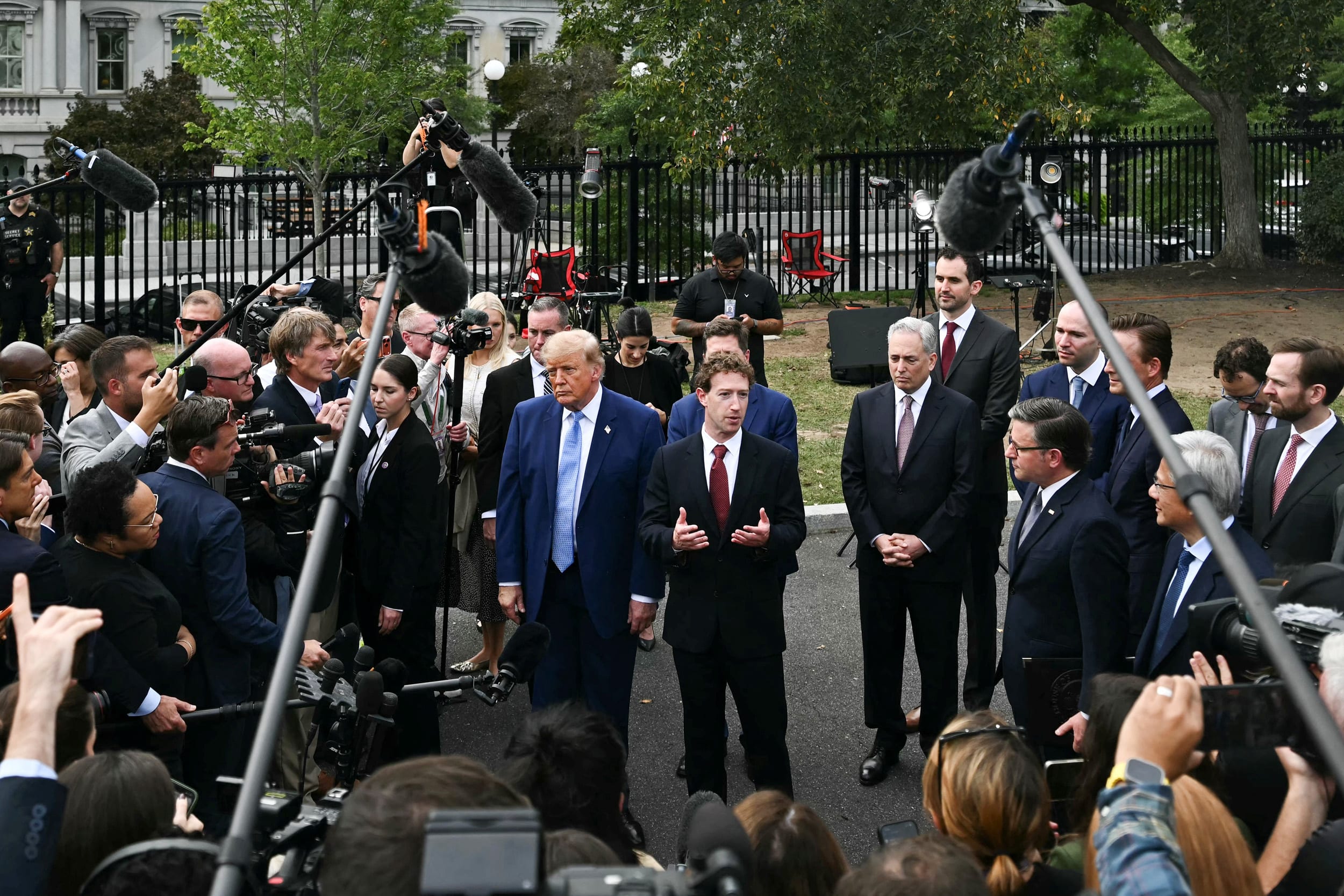 Donald Trump and Meta CEO Mark Zuckerberg after a meeting of technology executives about artificial intelligence at the White House on September 29, 2026. 