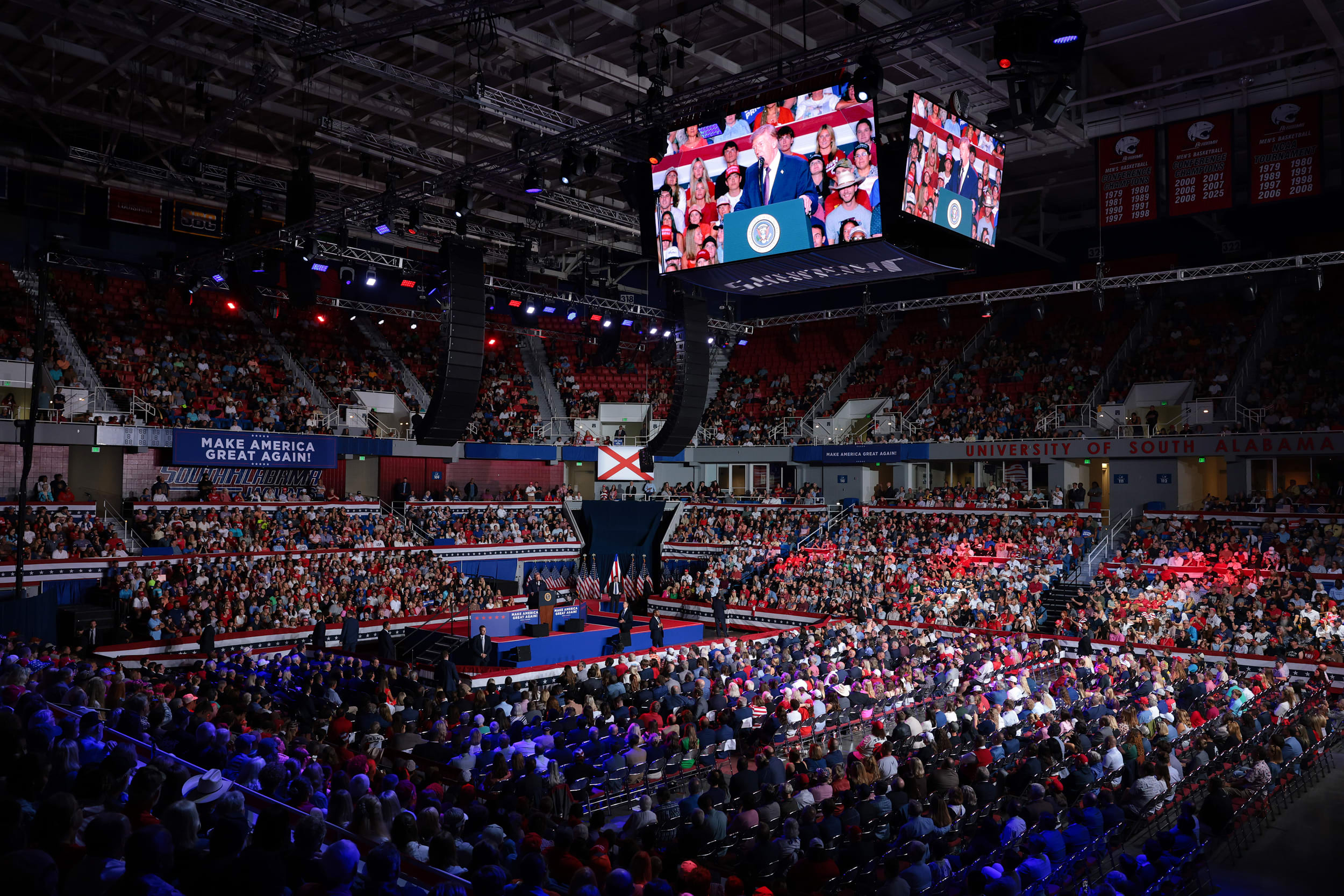 U.S. President Donald Trump speaks at a campaign rally.
