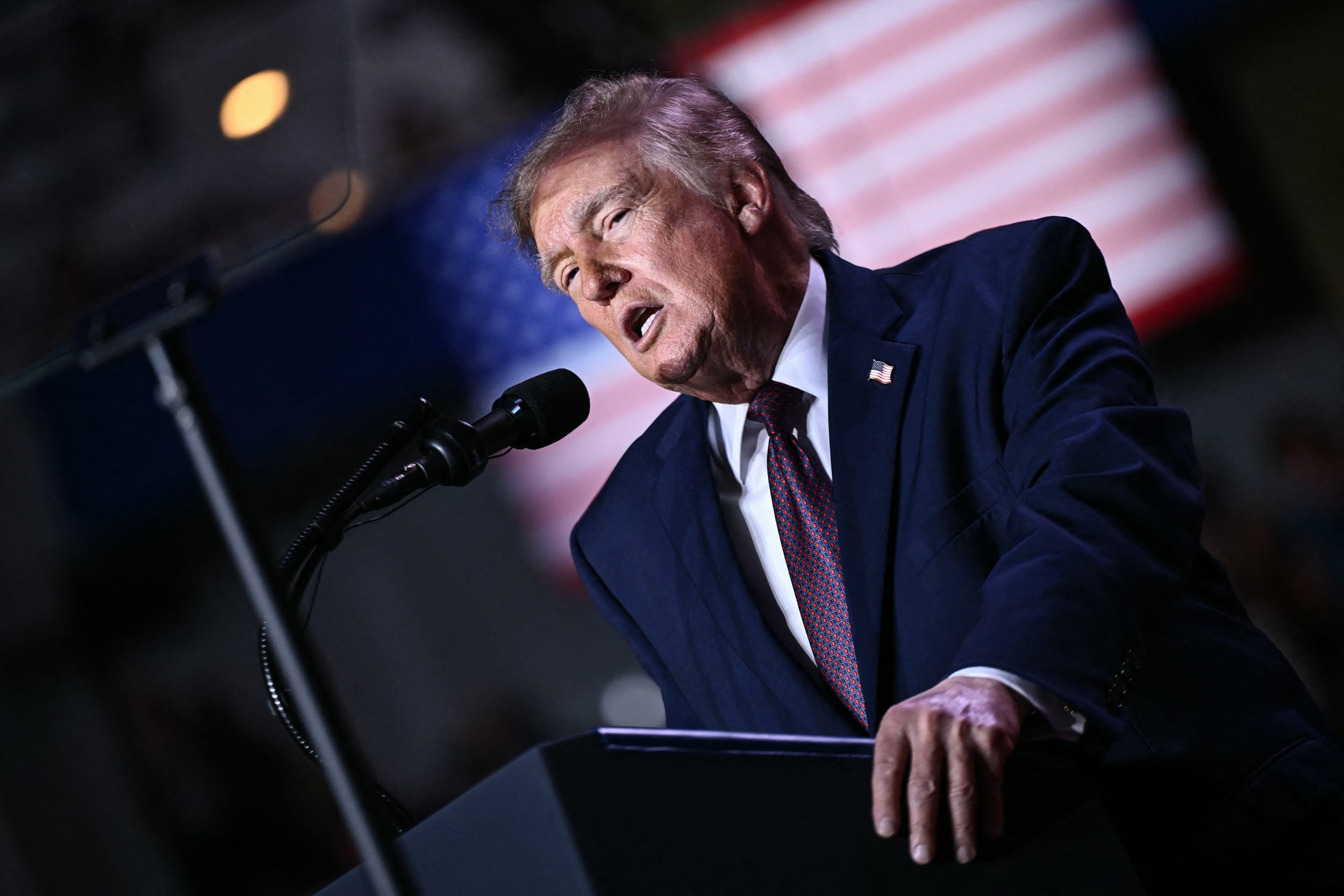 US President Donald Trump speaks.