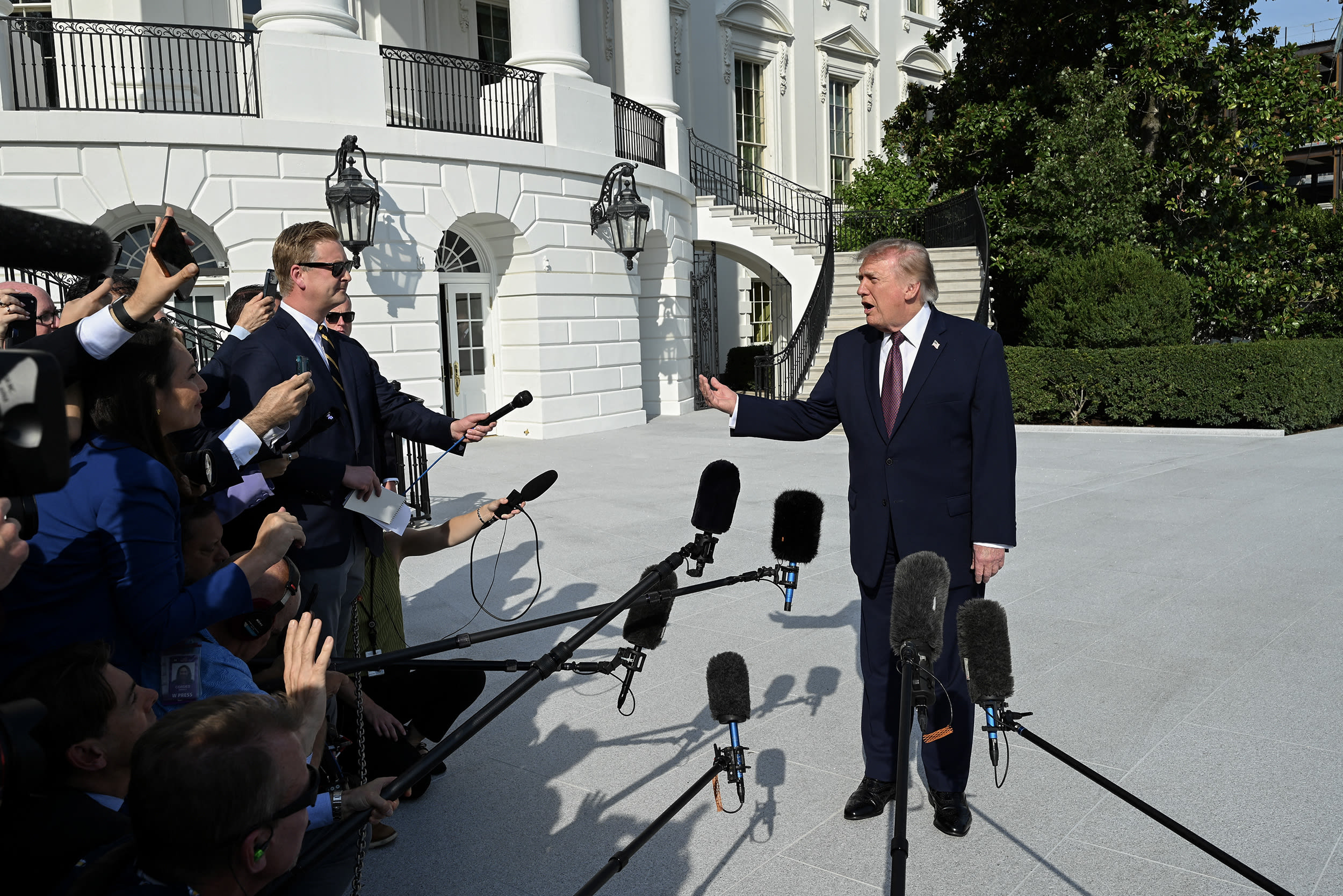 Donald Trump speaking to reporters outside the White House
