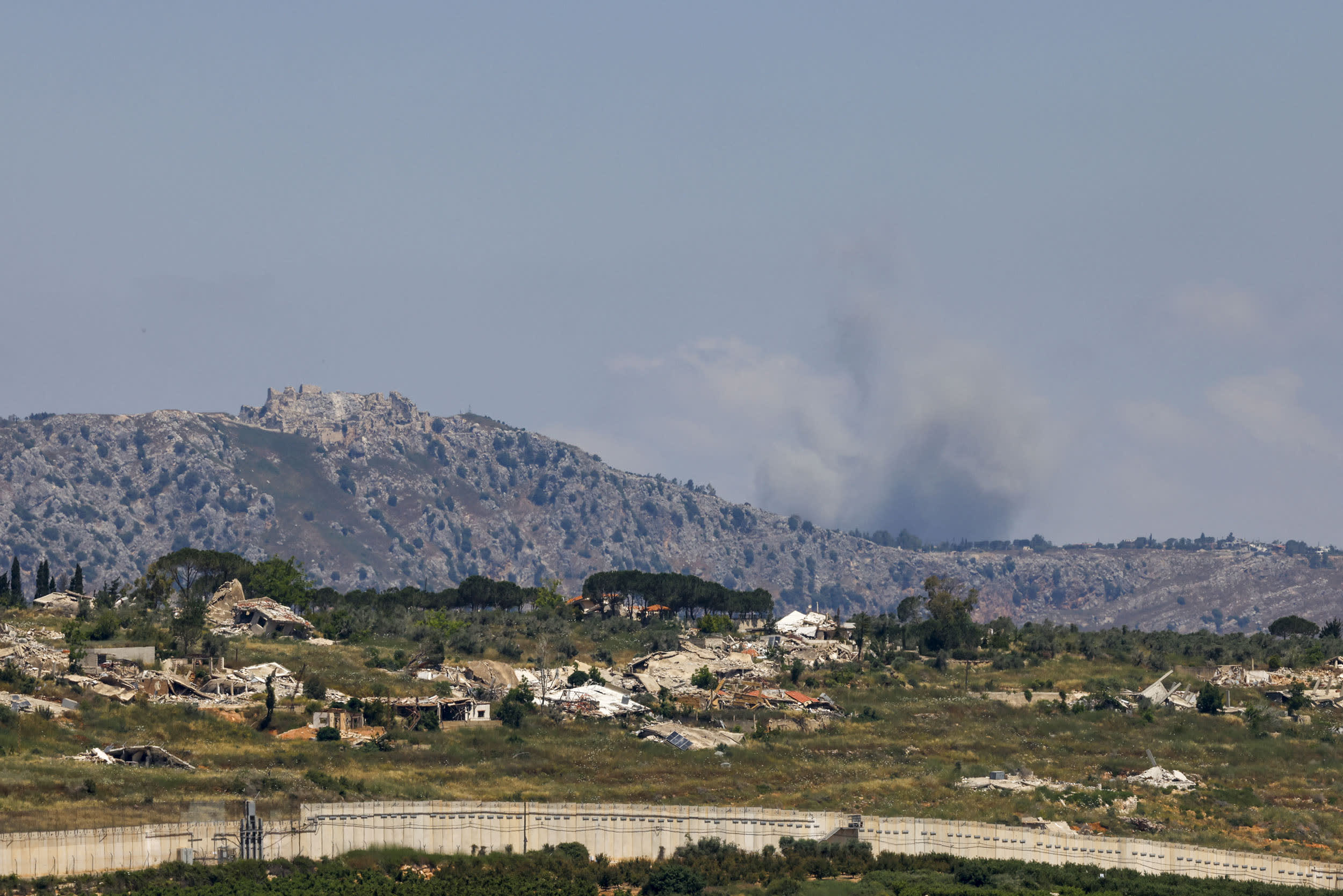 Smoke rises following Israeli bombardment in southern Lebanon close to the Beaufort Castle as seen from a position across the border in the Upper Galilee, in northern Israel, on June 8, 2026.