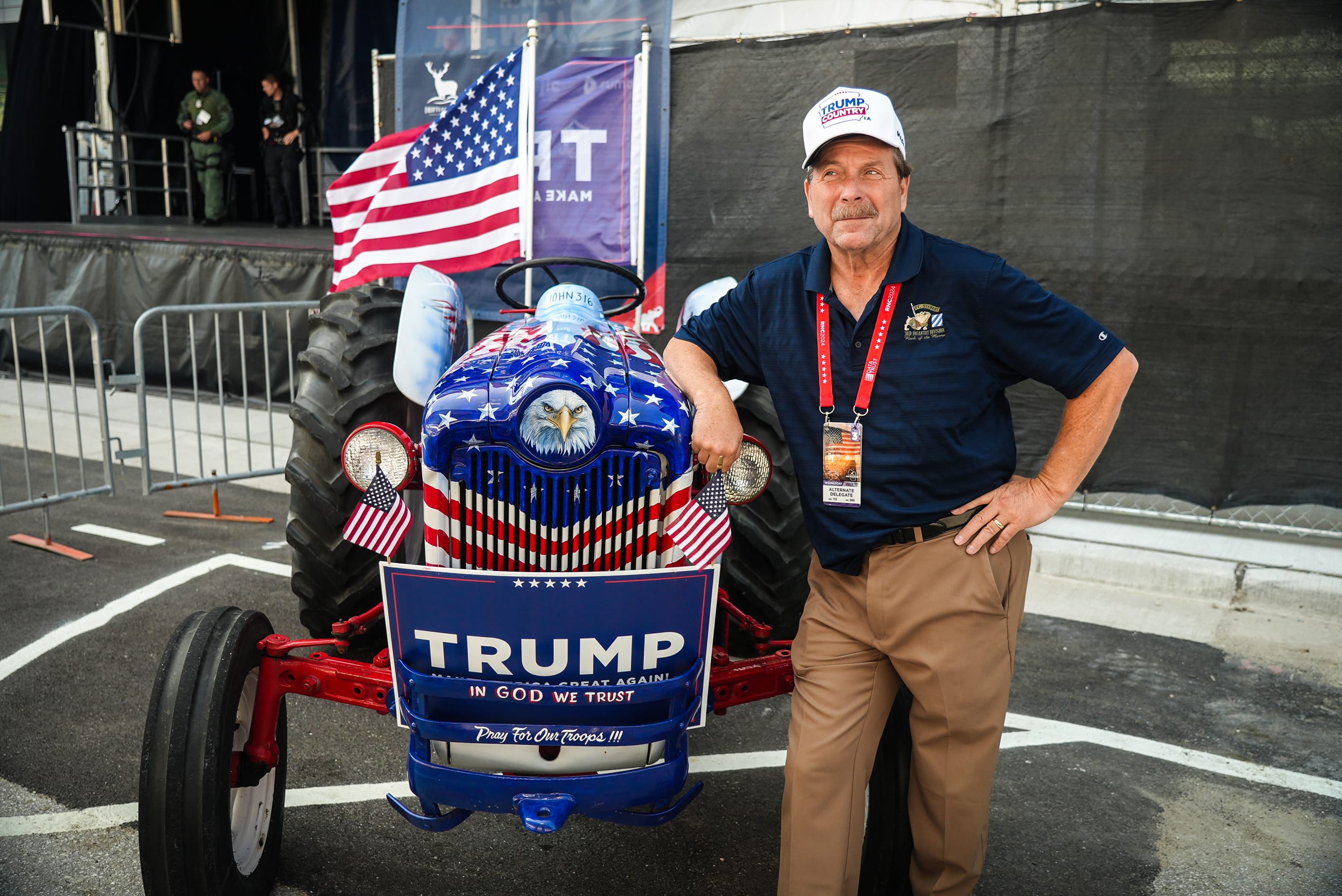 Gary Leffler drove his patriotic tractor almost 500 miles to support the former president at the RNC.