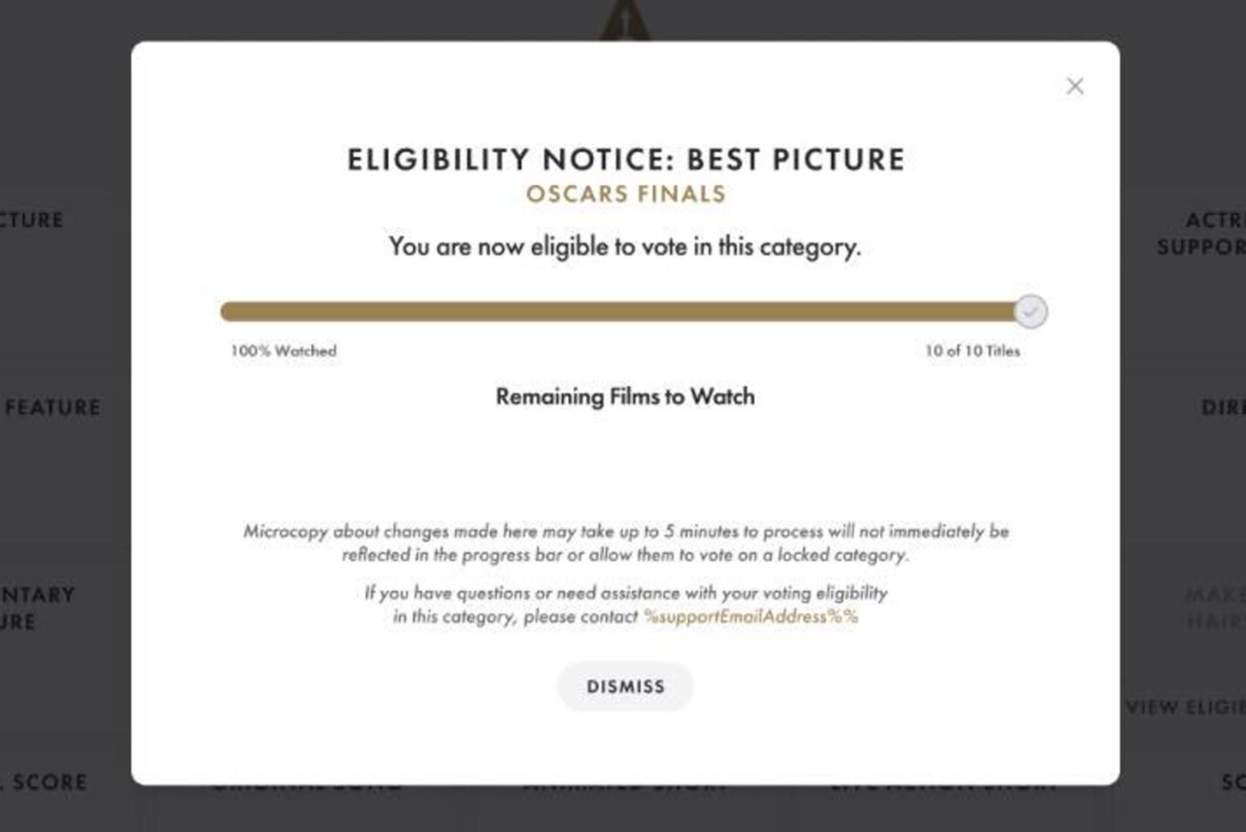 Email from the Academy Awards.