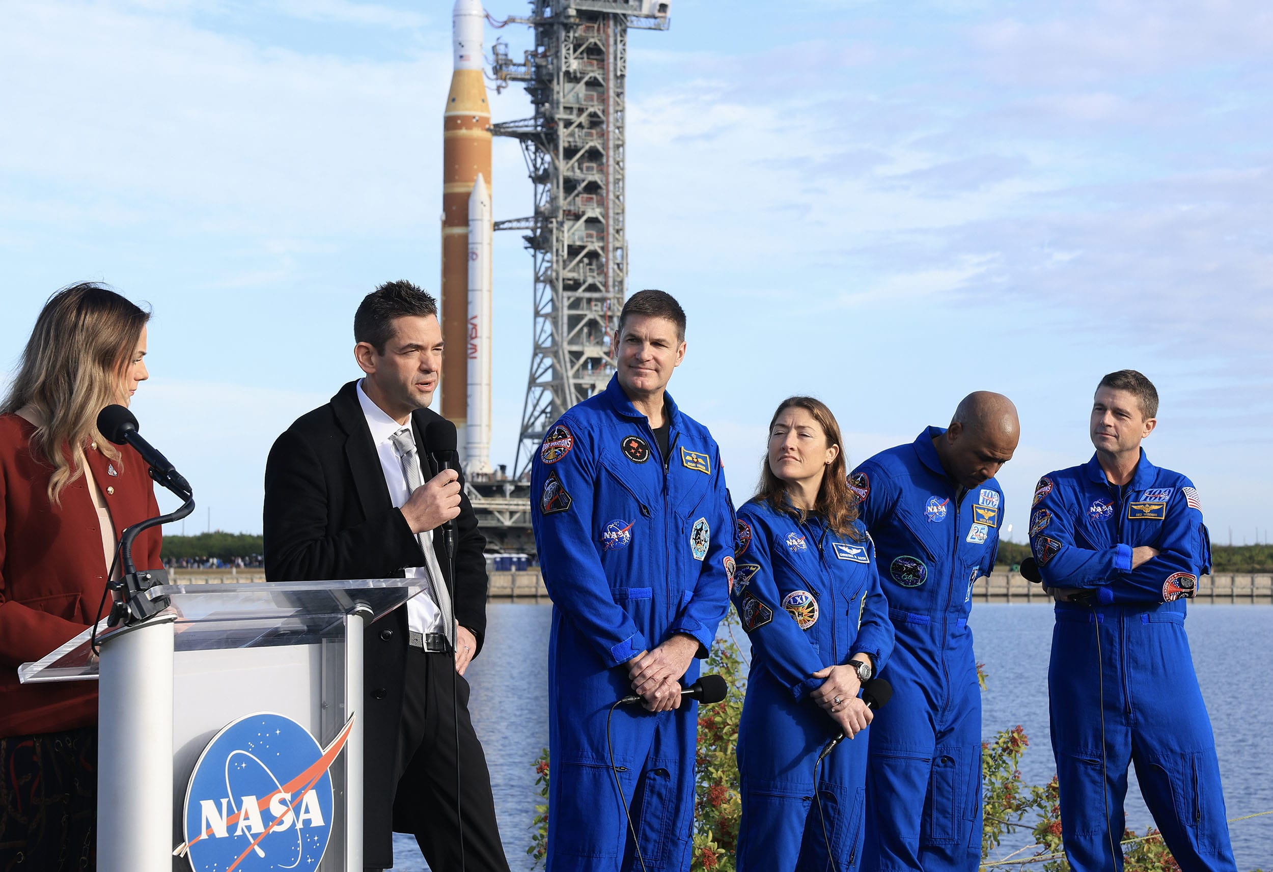 Image: NASA's Artemis Rocket And Orion Spacecraft Rolled Out To Launchpad