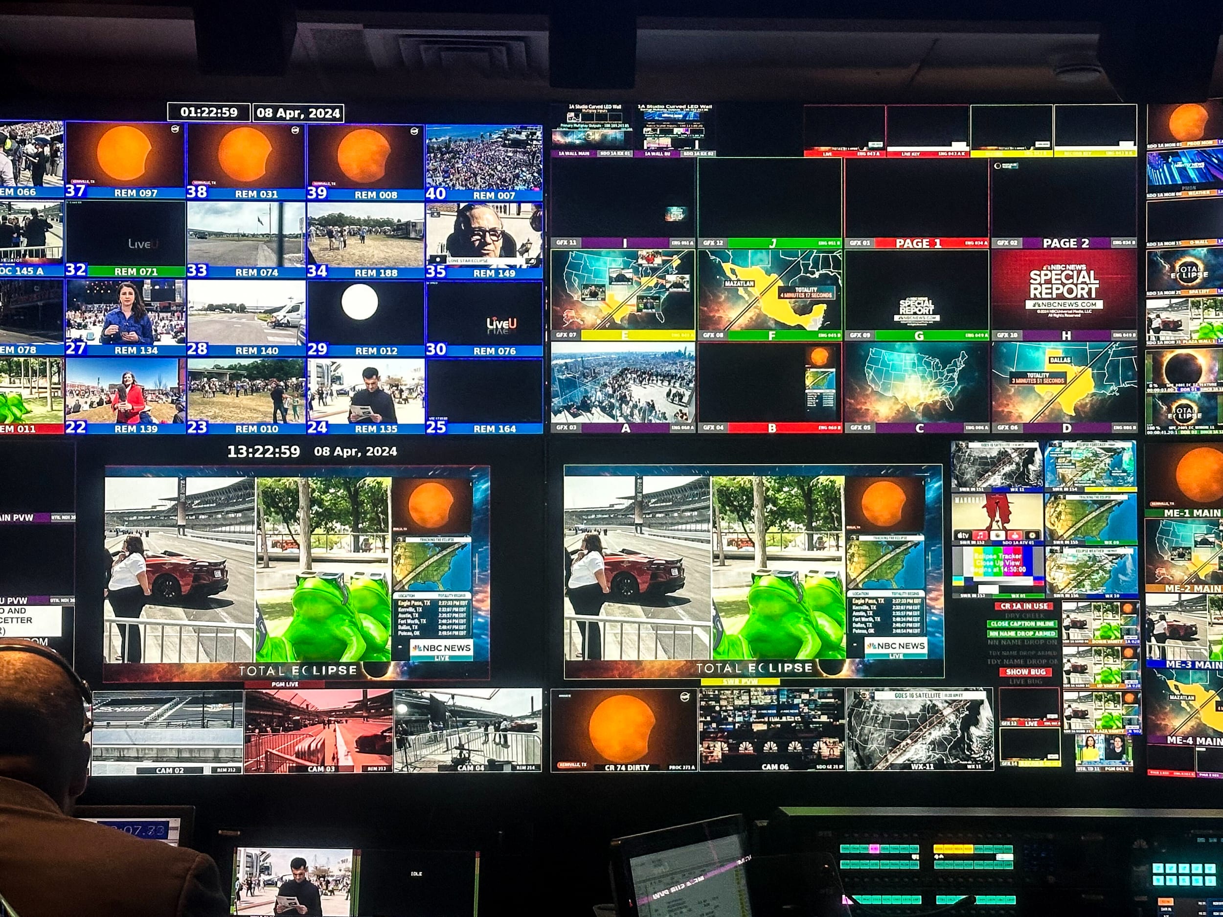 The NBC News control room is ready for eclipse coverage on April 8, 2024.