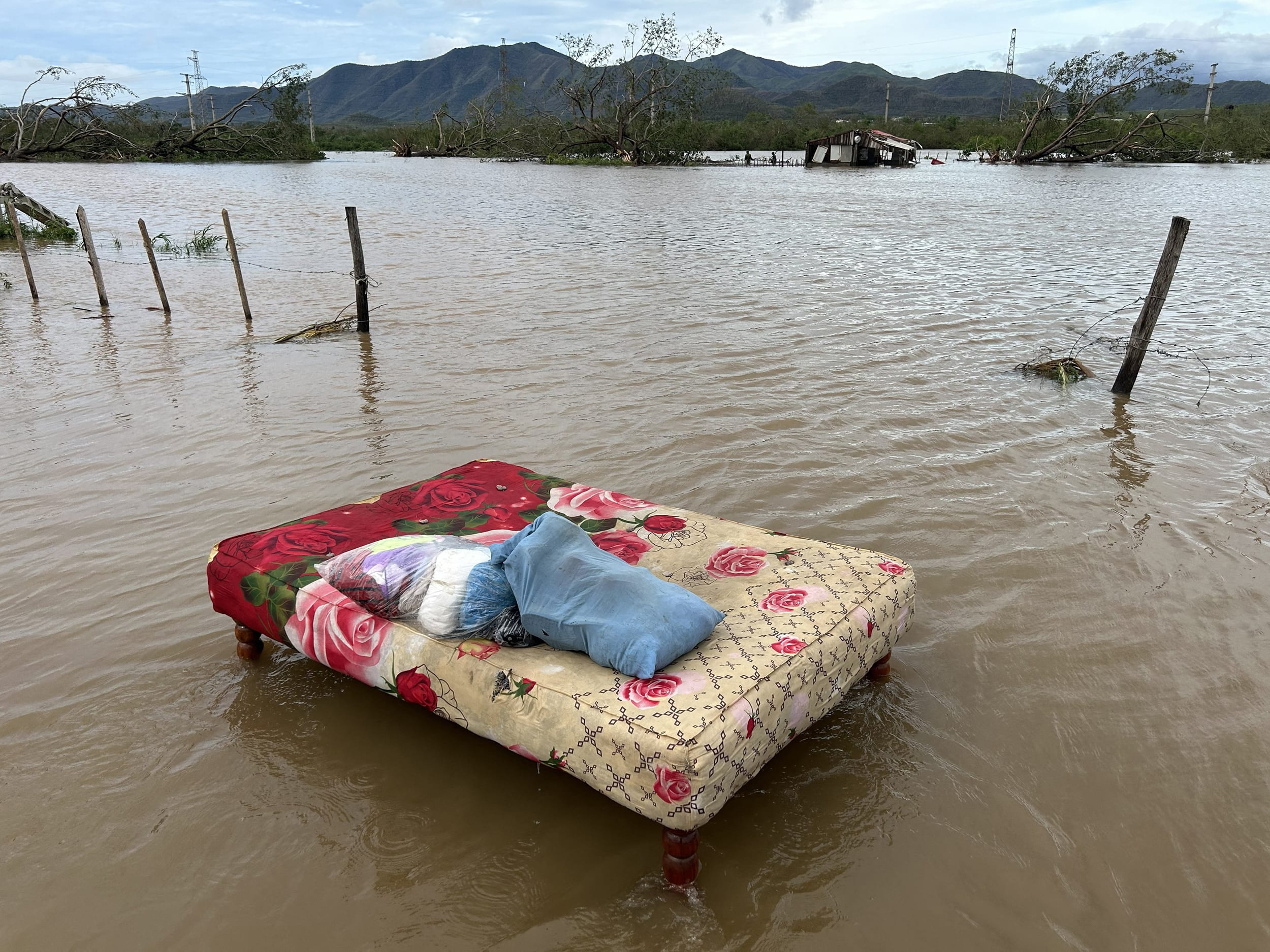 A bed washed away by floods in Cuba.