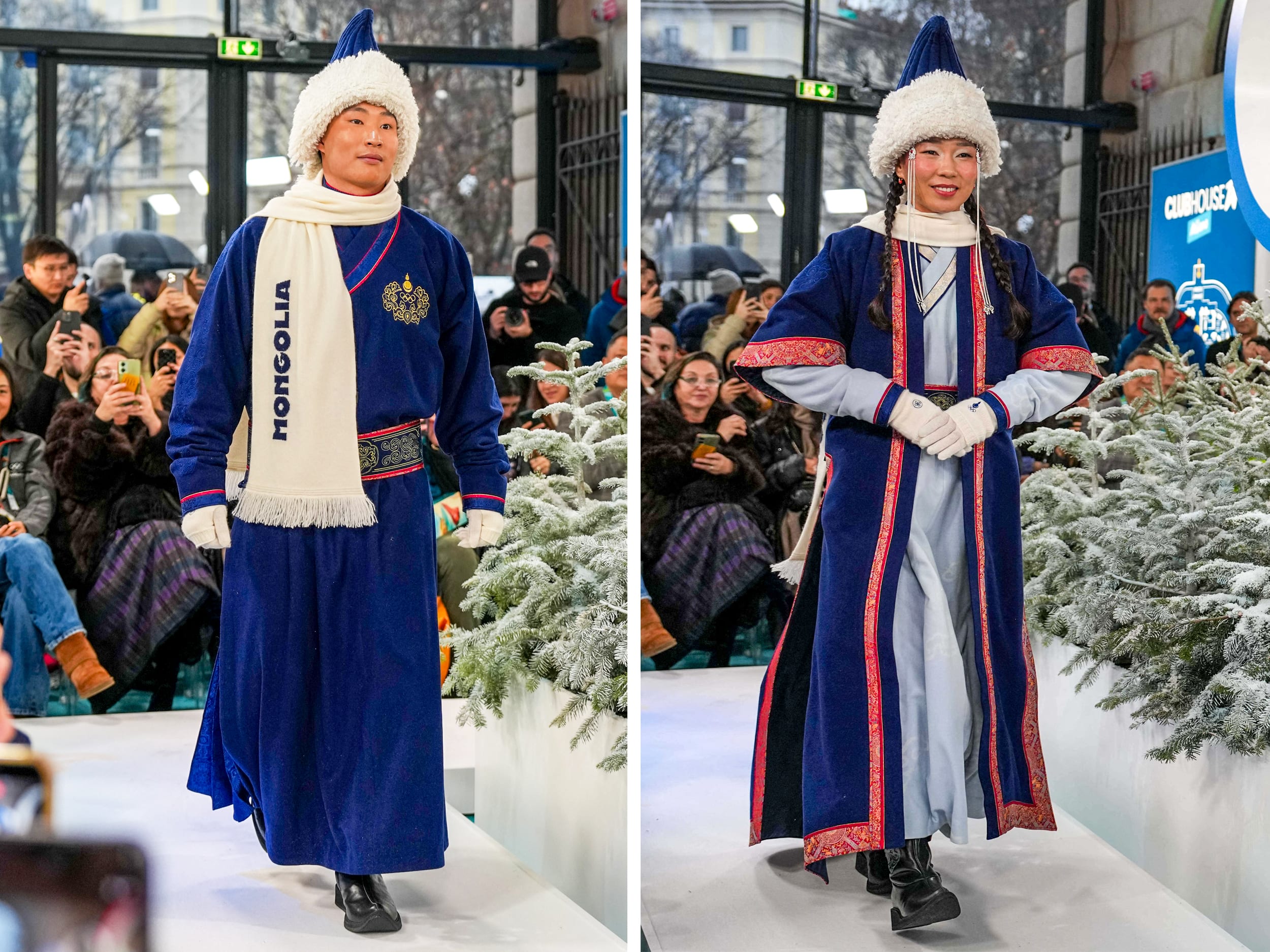 Mongolia's Ariunbat Altanzul and Ariuntungalag Enkhbayar present their outfits 