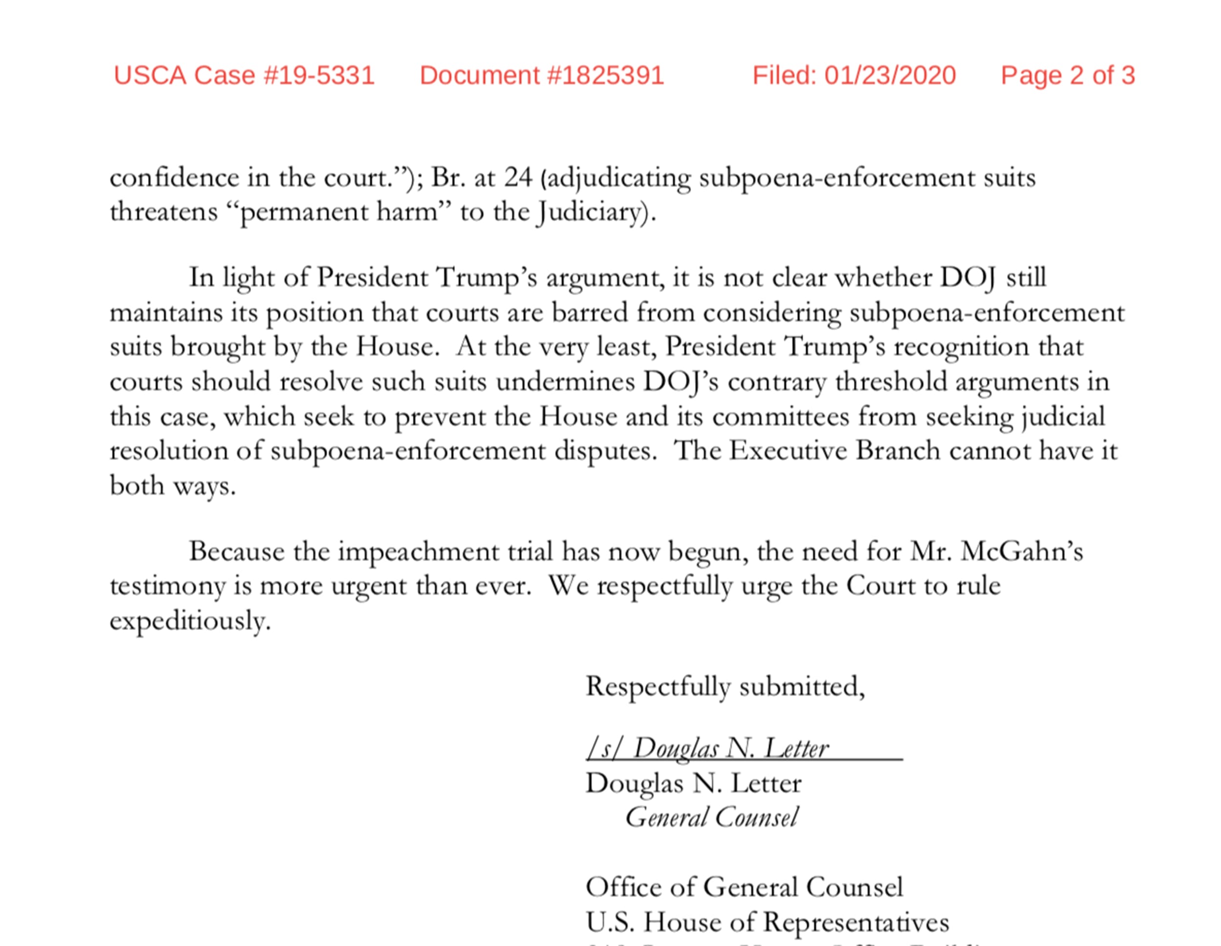 Image: House Letter on McGahn