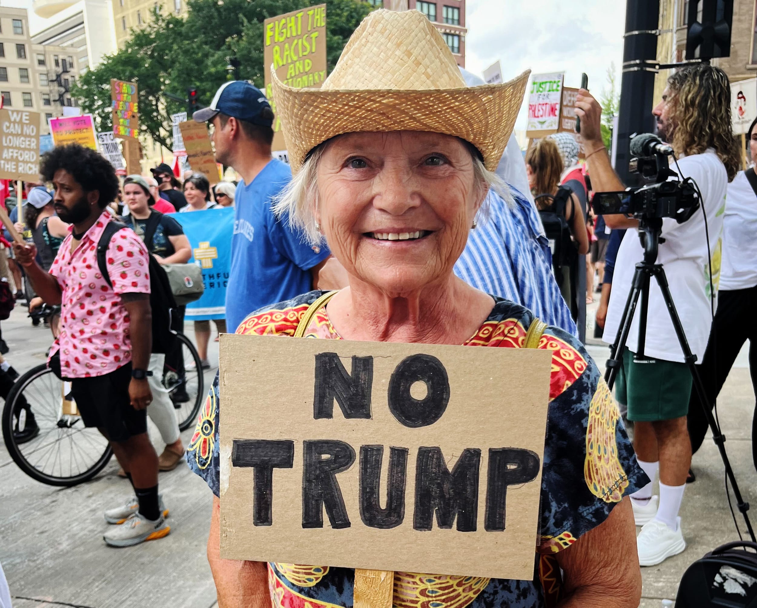 74-year-old Victoria Schaefer turned out for the Coaliiton to March on the RNC protest. 