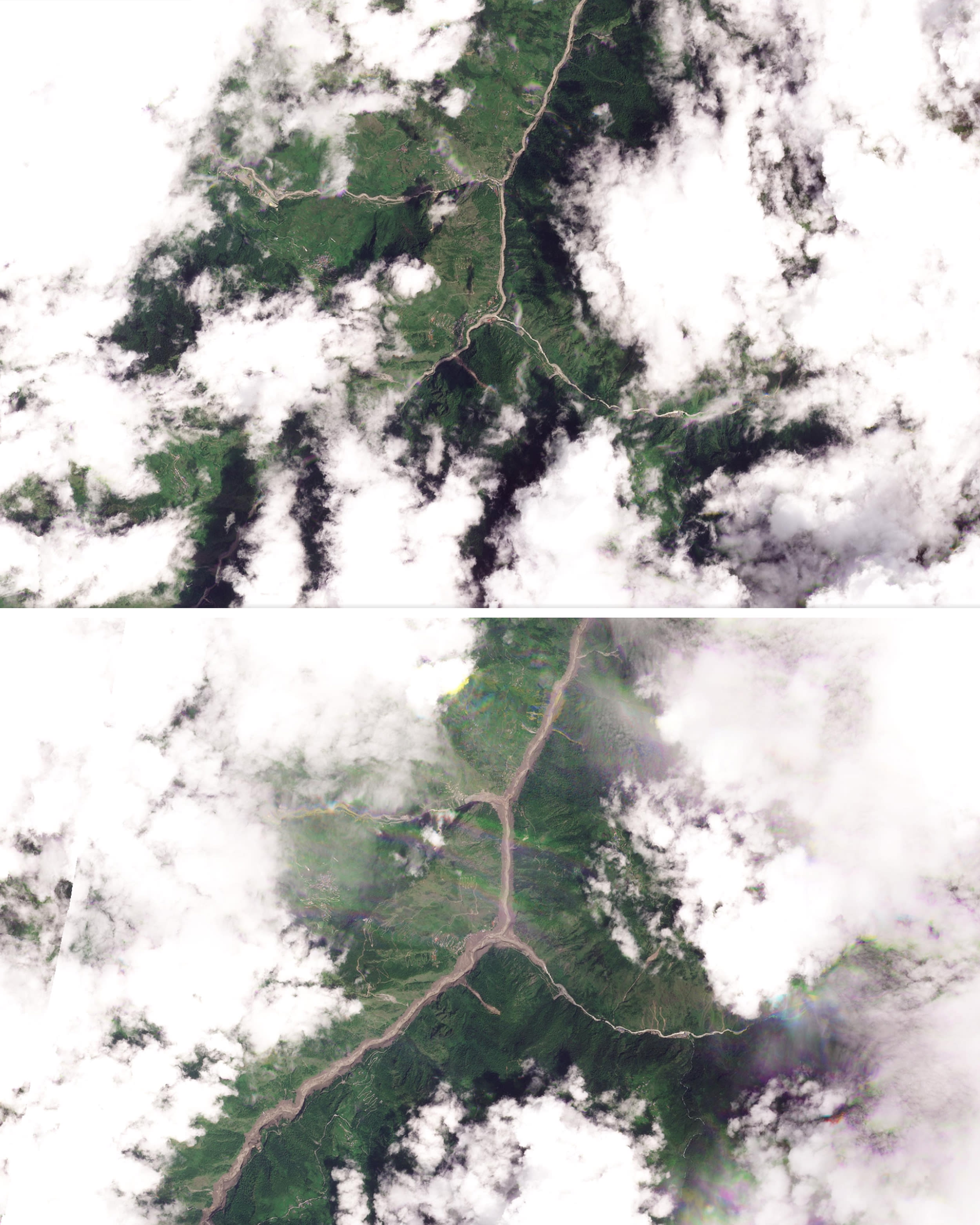 Image: Composite image of satellite imagery showing extent of flooding in Nepal's Rasuwa District 