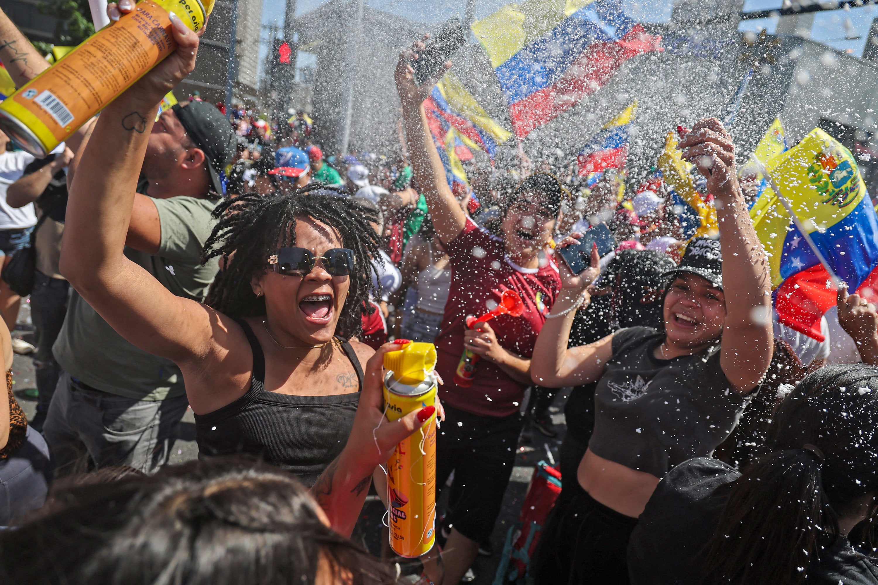 Venezuelans celebrate.
