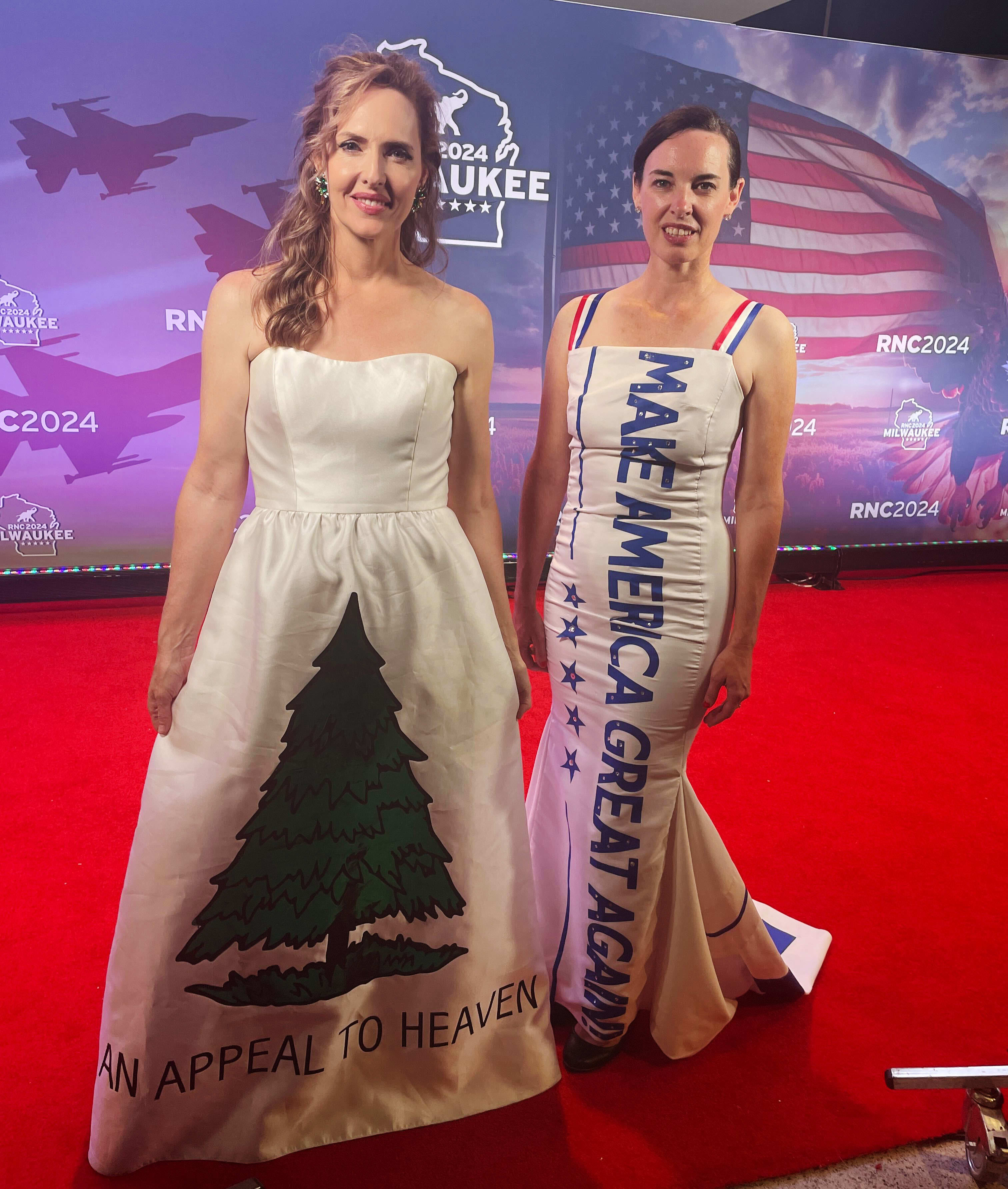 Sara Brady, left, made a dress by hand for everyday of the RNC. She said in total she’s spent 20-30 hours making her outfits for the week.