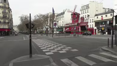 Empty streets around the Moulin Rouge in Paris after COVID-19 lockdown