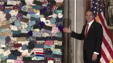 Cuomo unveils wall of donated masks, says 'this is what this country is about'