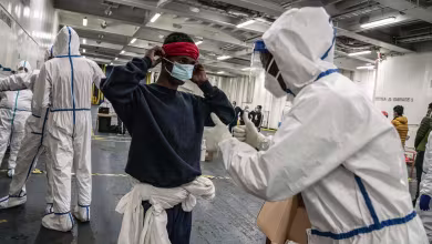 Migrants kept in coronavirus quarantine on board ferry boat