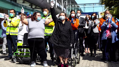 Staff and patients celebrate as Madrid’s makeshift coronavirus hospital closes