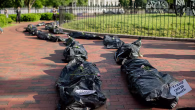 Protesters lay body bags near White House