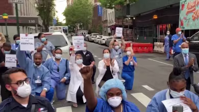 Health care workers on coronavirus front lines join protests against racial injustice
