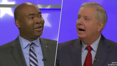 Harrison jabs Graham on Nancy Pelosi ‘drinking game’ during final debate