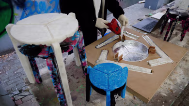 Design student turns discarded coronavirus face masks into furniture