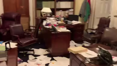 Debris and damage remains after pro-Trump rioters breached the Capitol