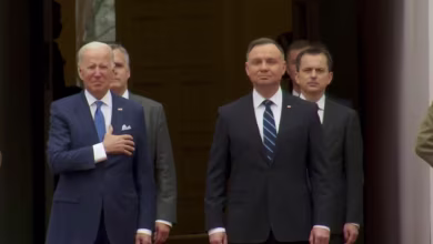 Polish President Duda greets Biden at Presidential Palace
