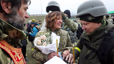 Watch: Ukrainian defense members get married on the frontline