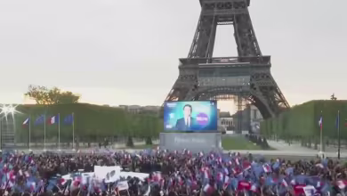 Supporters celebrate French President Macron's re-election