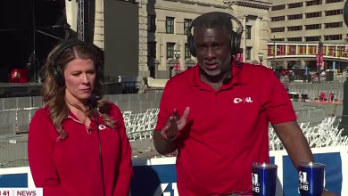 Reporters ducked for cover behind desk at Super Bowl parade